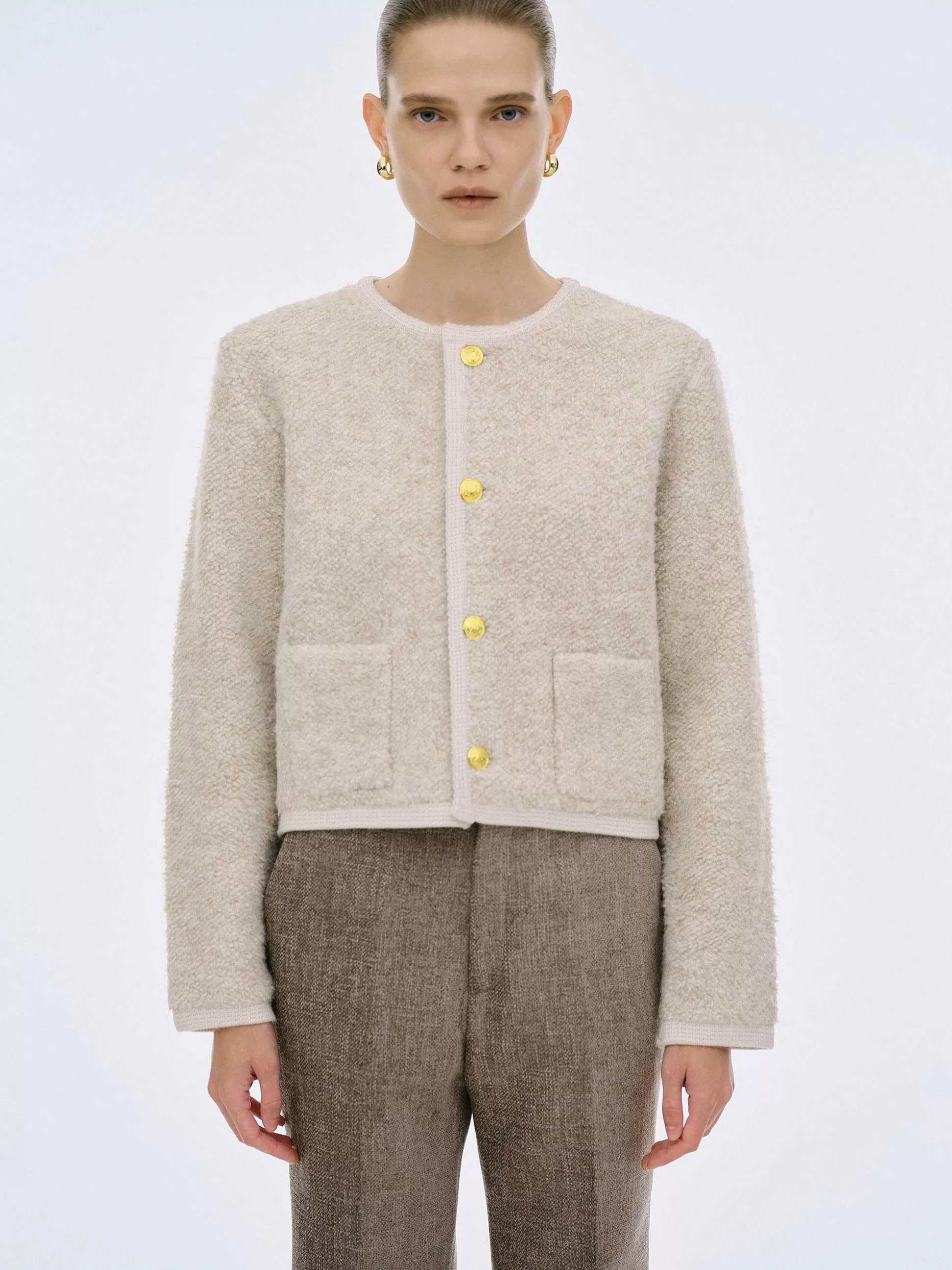 Women Source Unknown Knitwear-Mogador Shearing Wool Cardigan, Beige Melange