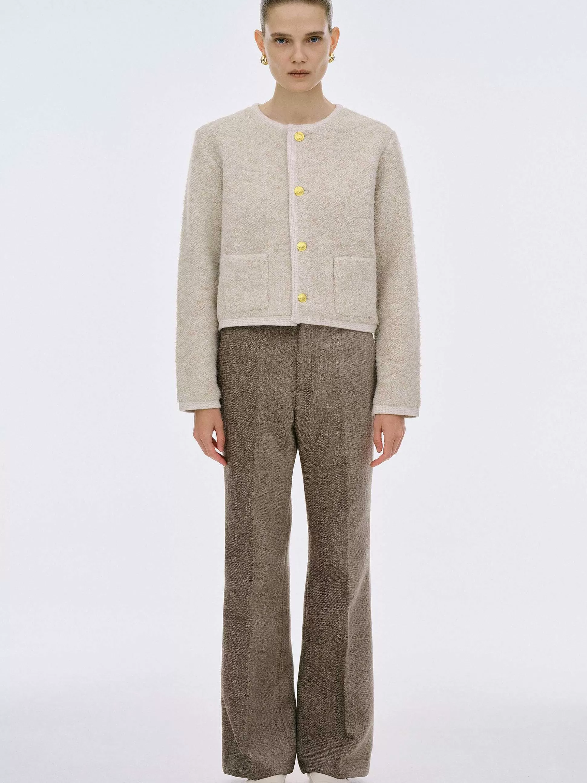 Women Source Unknown Knitwear-Mogador Shearing Wool Cardigan, Beige Melange