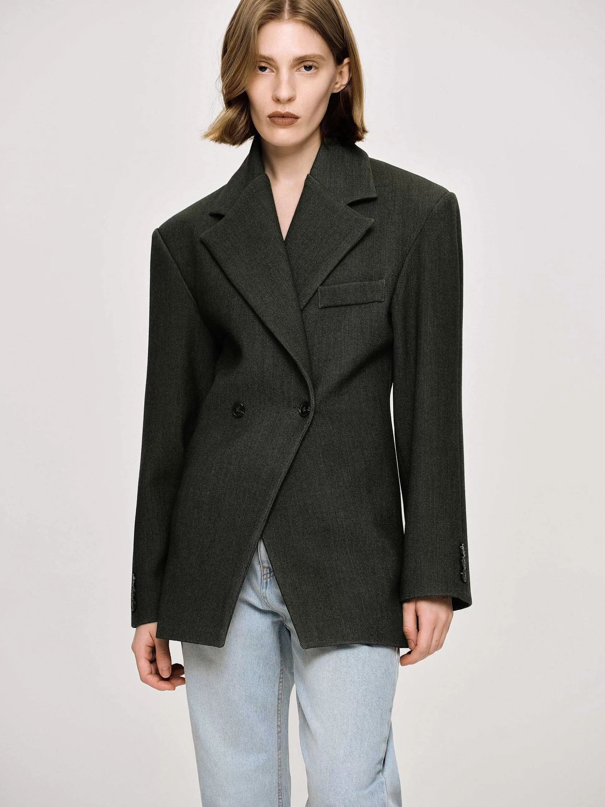 Women Source Unknown Clothing-Nangy Double Breasted Cinched Blazer,