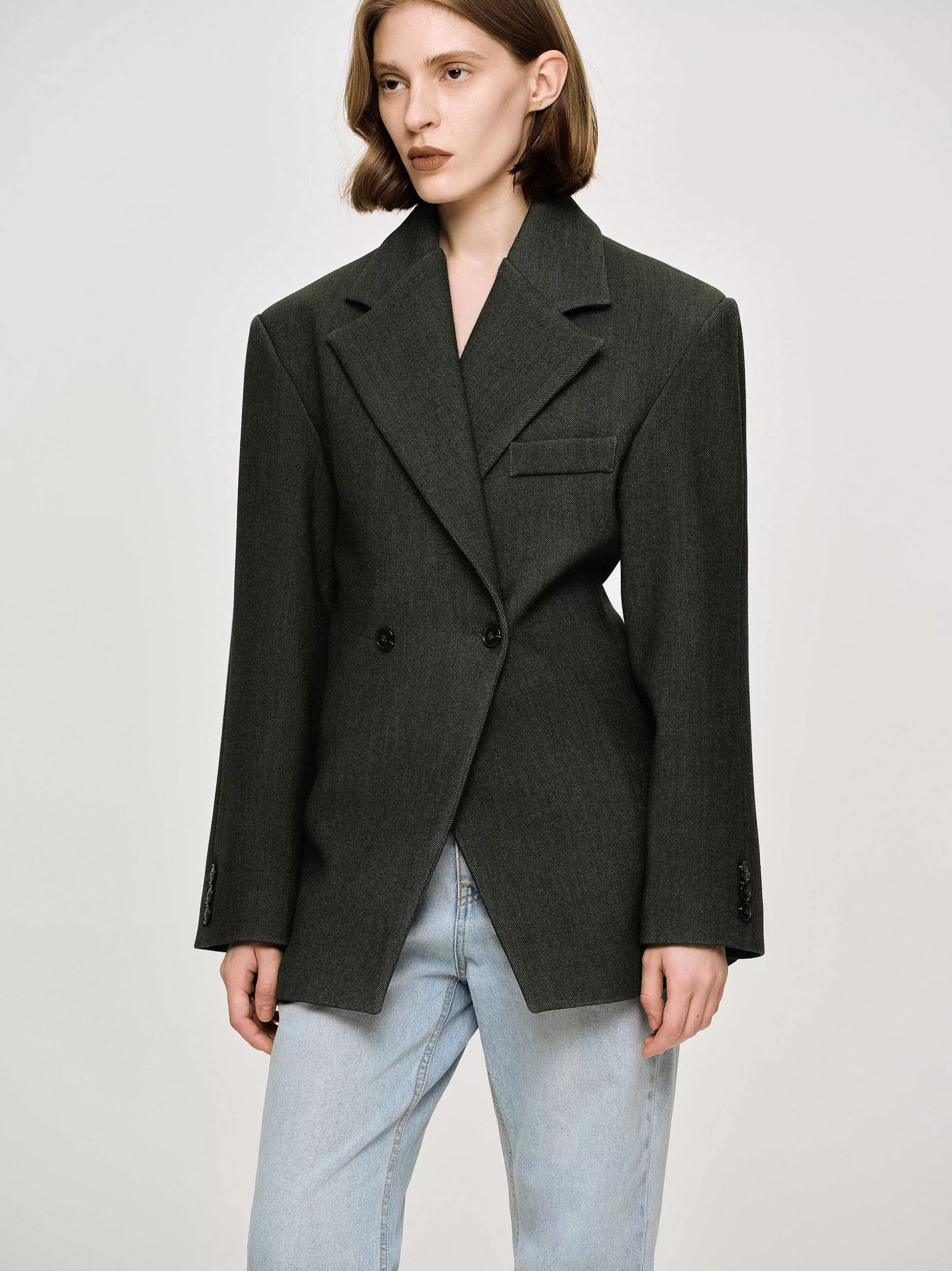 Women Source Unknown Clothing-Nangy Double Breasted Cinched Blazer,