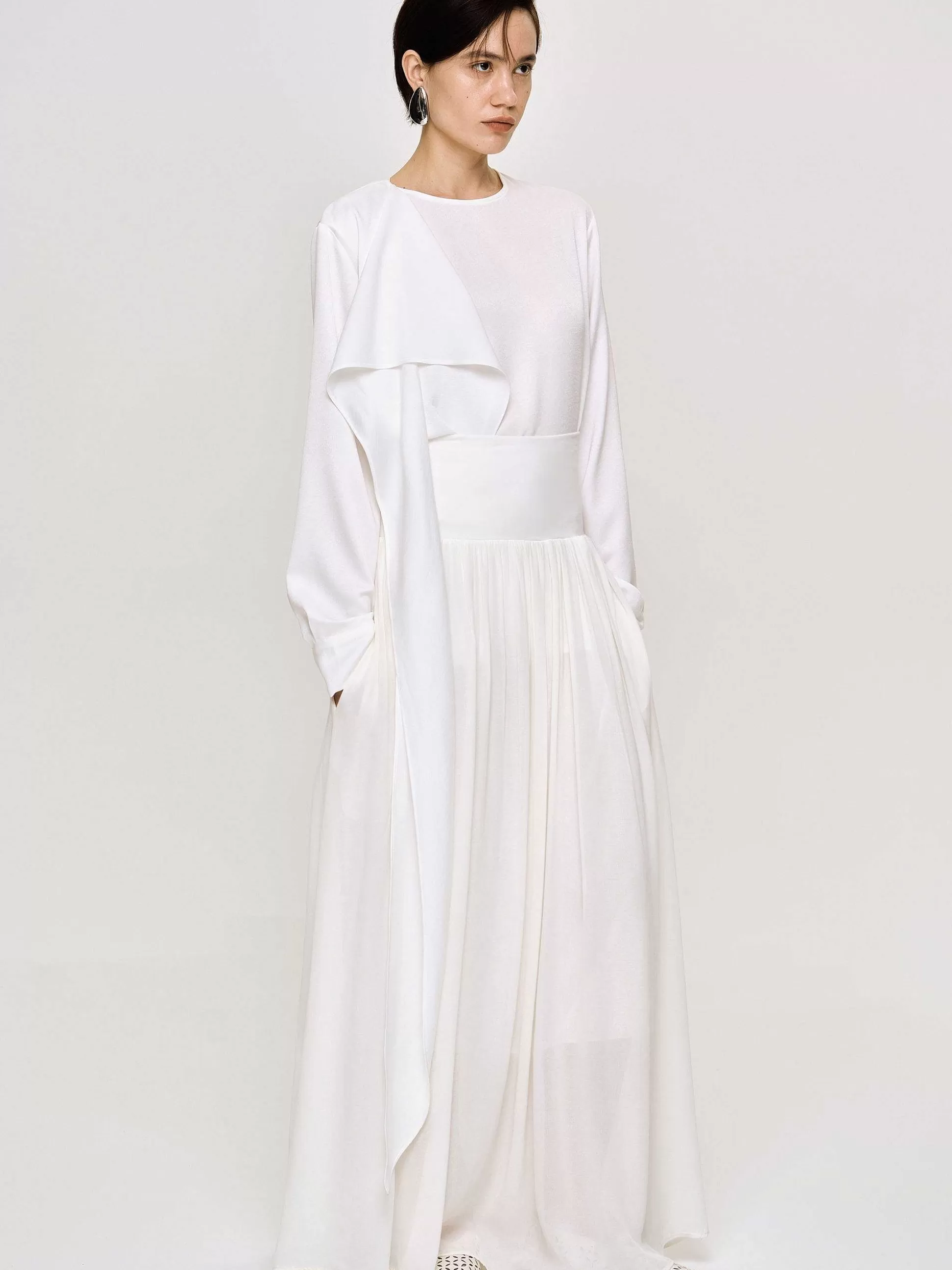 Women Source Unknown Clothing-Notte Draped Scarf Blouse, White