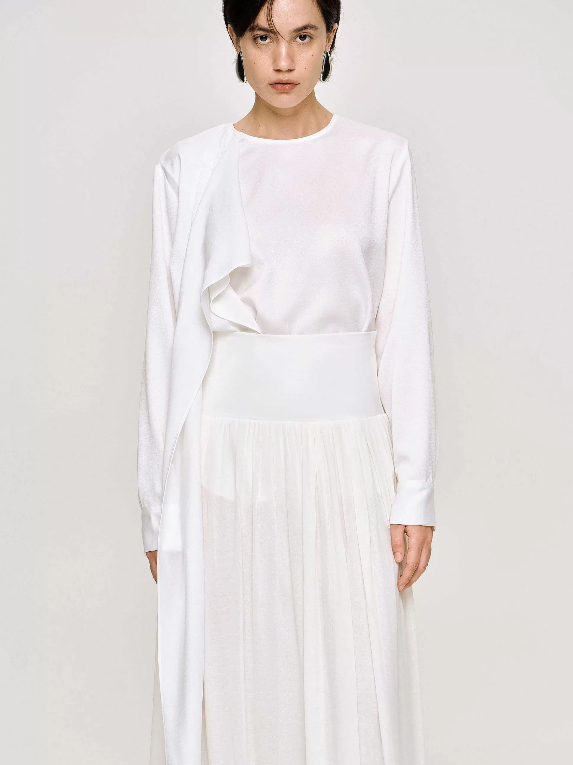 Women Source Unknown Tops-Notte Draped Scarf Blouse, White