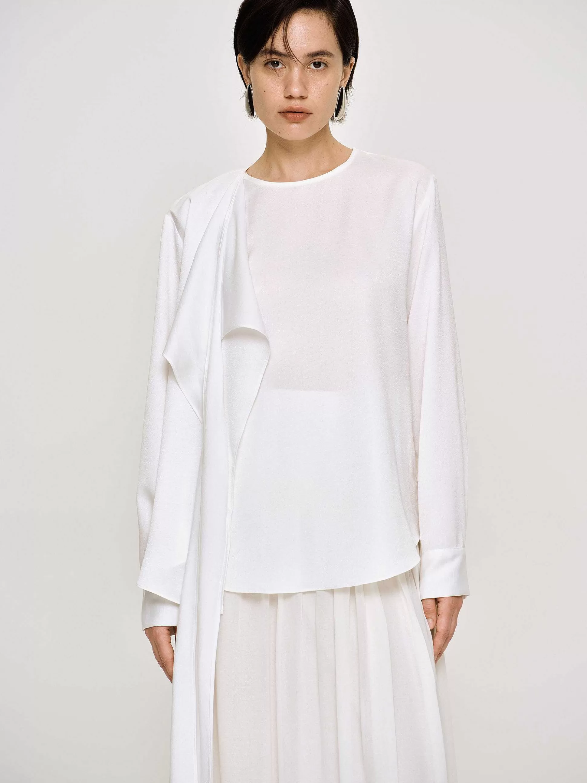 Women Source Unknown Clothing-Notte Draped Scarf Blouse, White