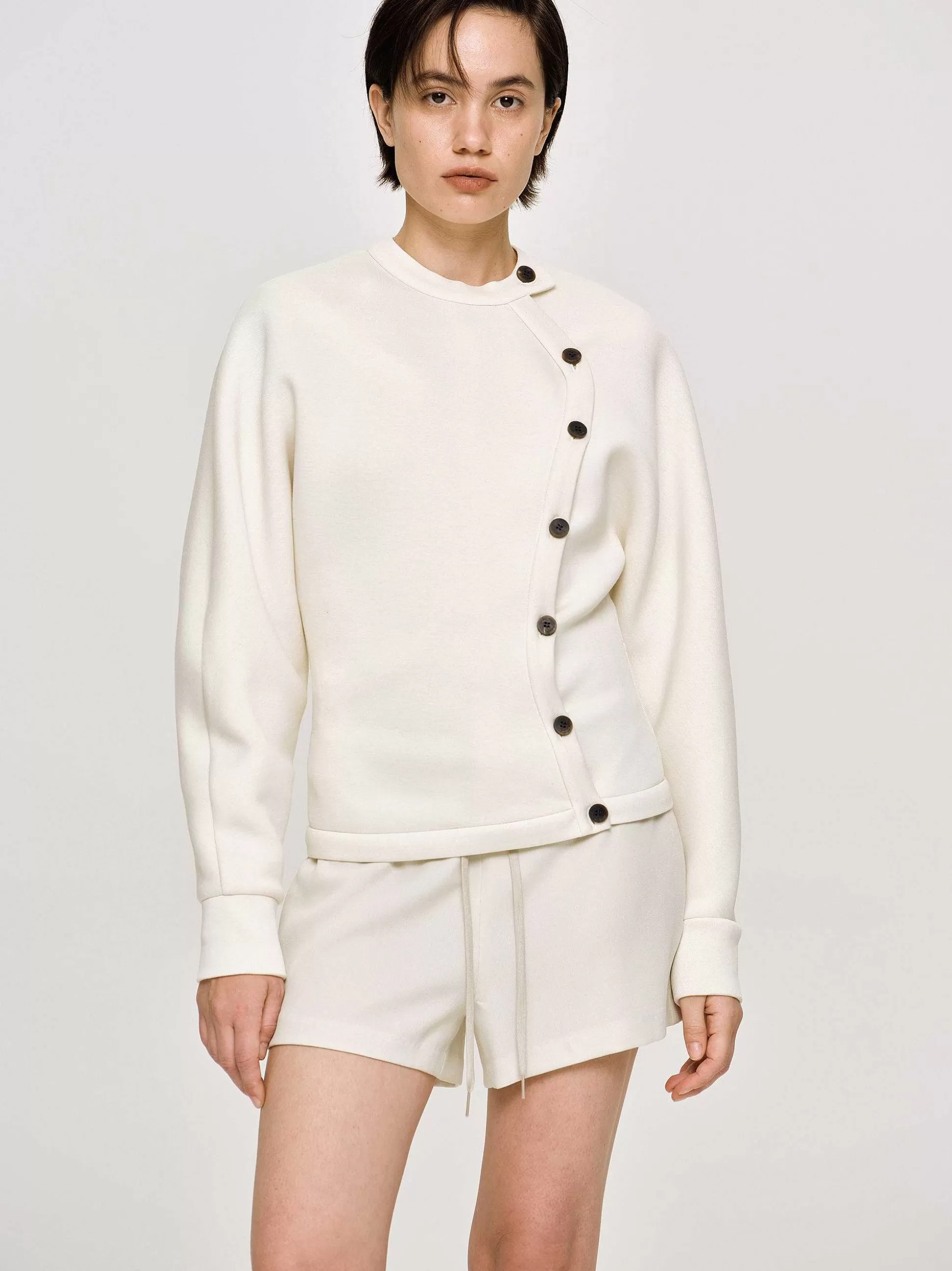 Women Source Unknown Accessories-Offset Button Jacket, Cream