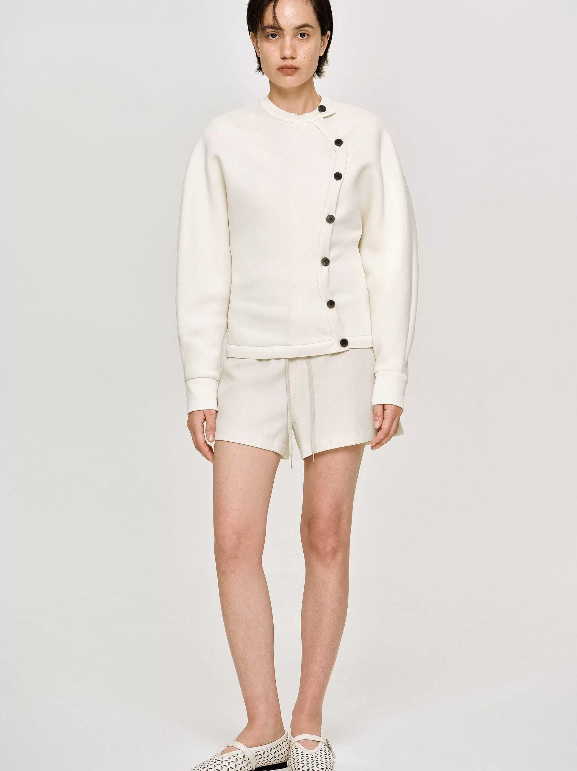 Women Source Unknown Accessories-Offset Button Jacket, Cream