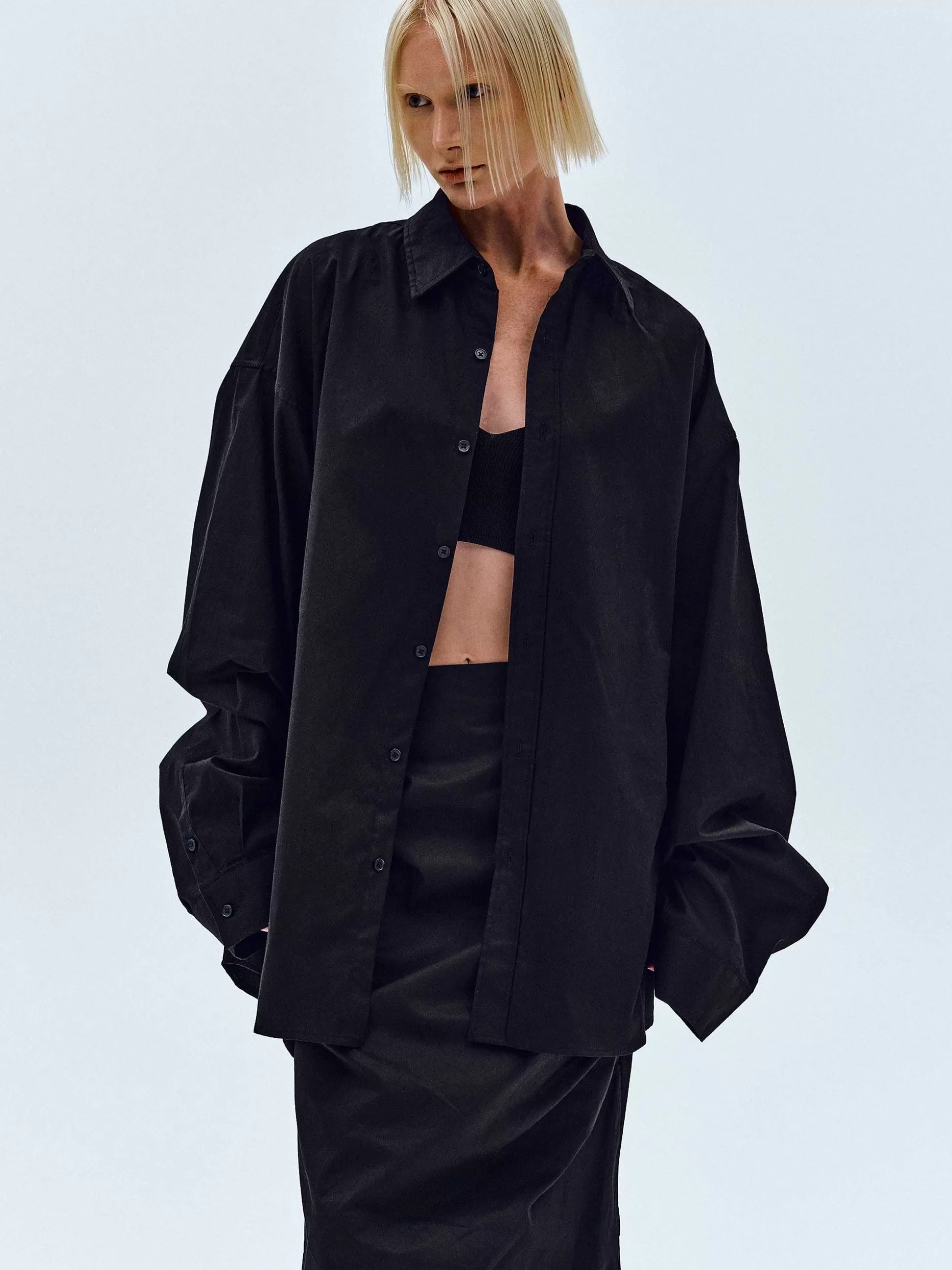 Women Source Unknown Accessories-Over-Fit Cotton Shirt, Black