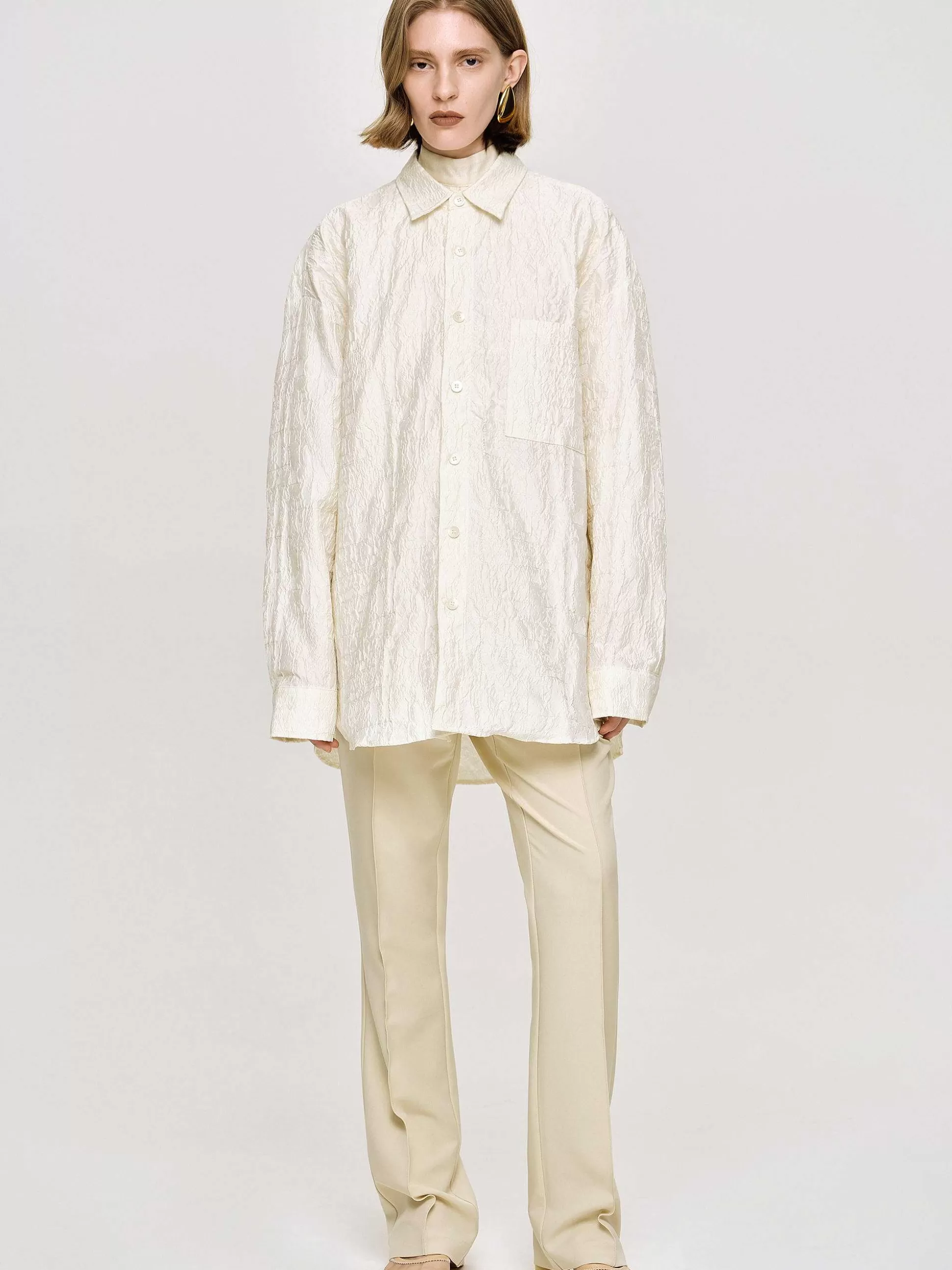 Women Source Unknown Accessories-Over-Fit Jacquard Shirt, Parchment