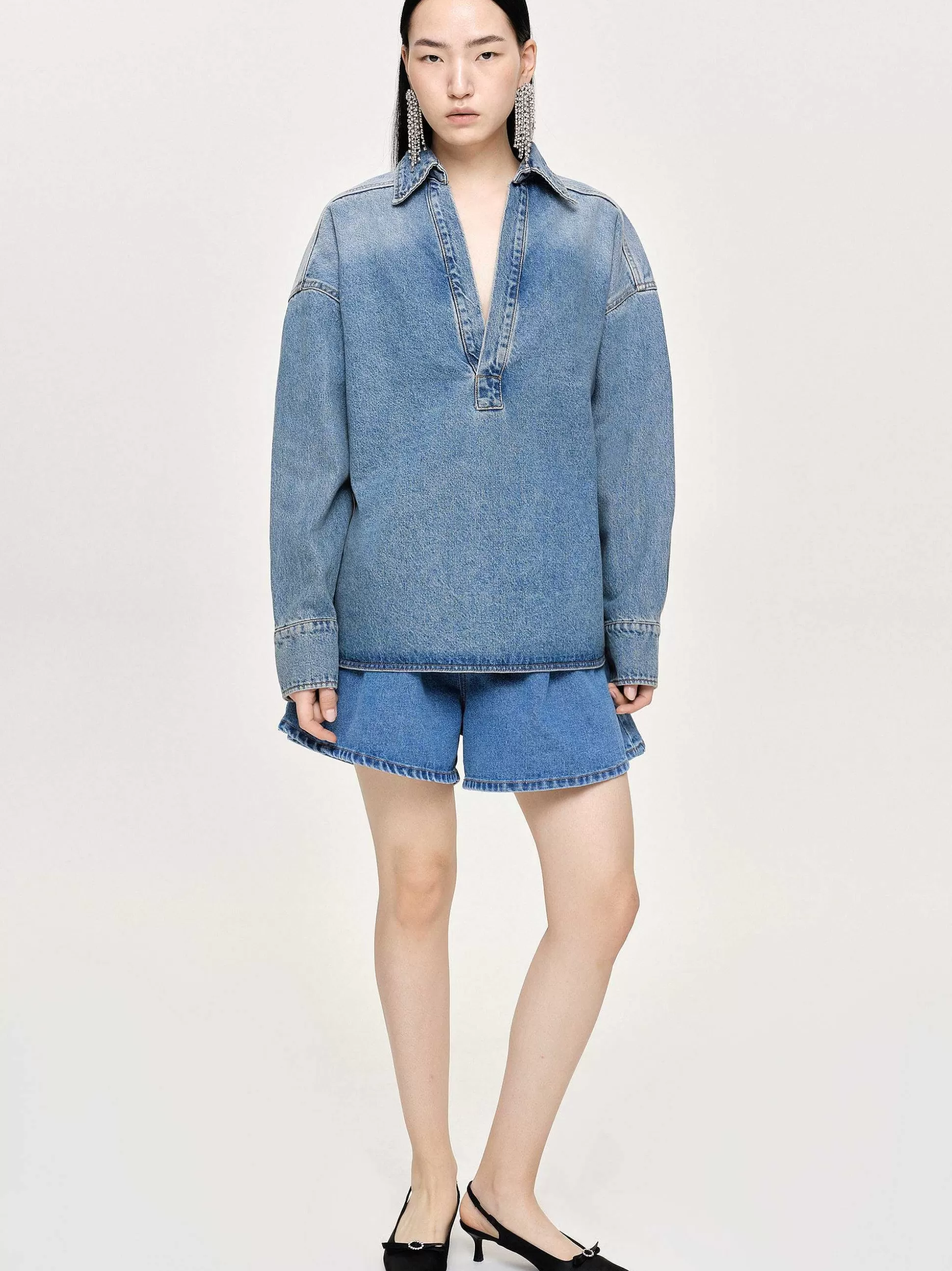 Women Source Unknown Clothing-Oversized Denim Shirt, Tint Wash