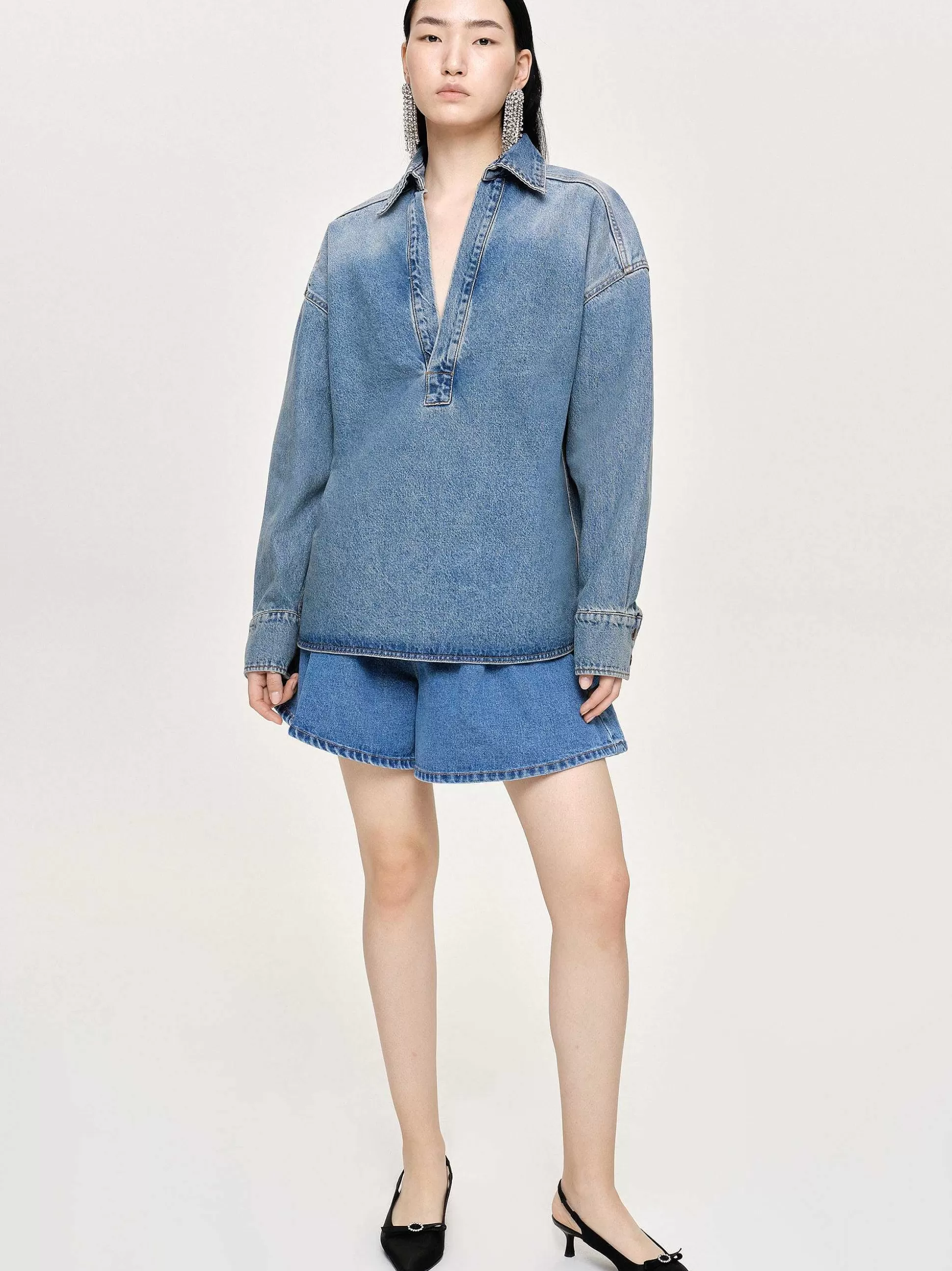 Women Source Unknown Clothing-Oversized Denim Shirt, Tint Wash