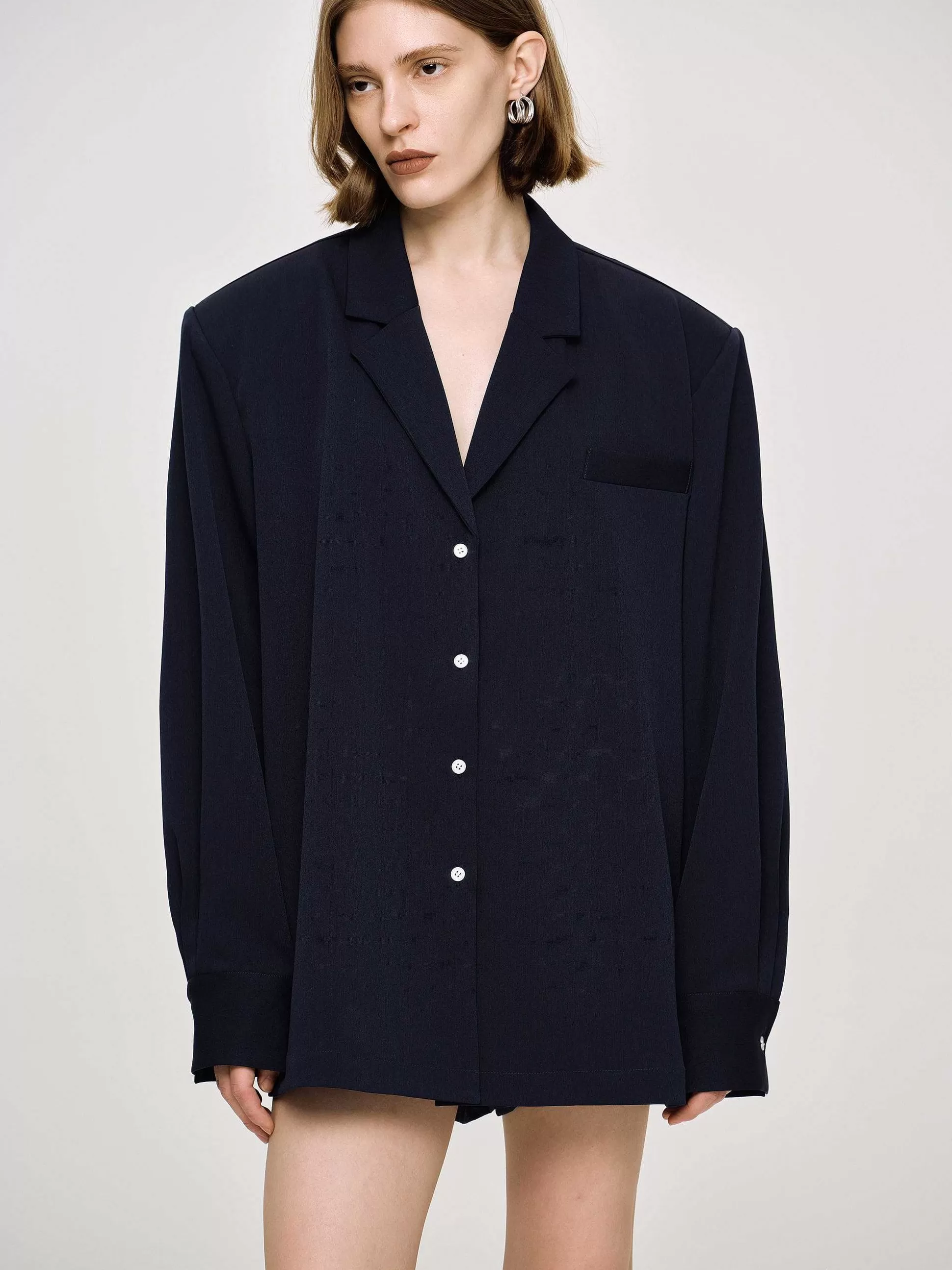 Women Source Unknown Outerwear-Oversized Fluid Shirt, Navy