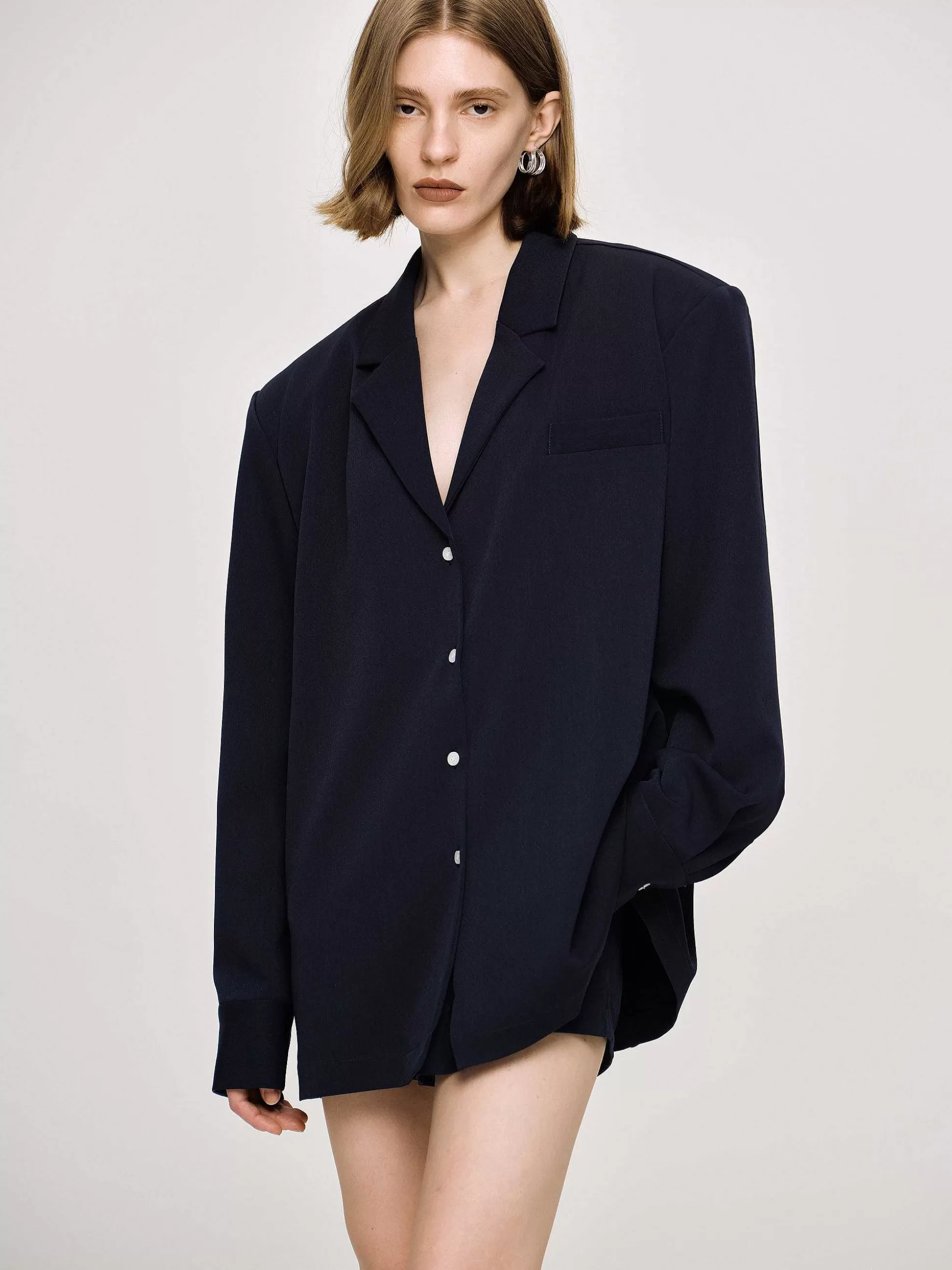 Women Source Unknown Co-Ords-Oversized Fluid Shirt, Navy
