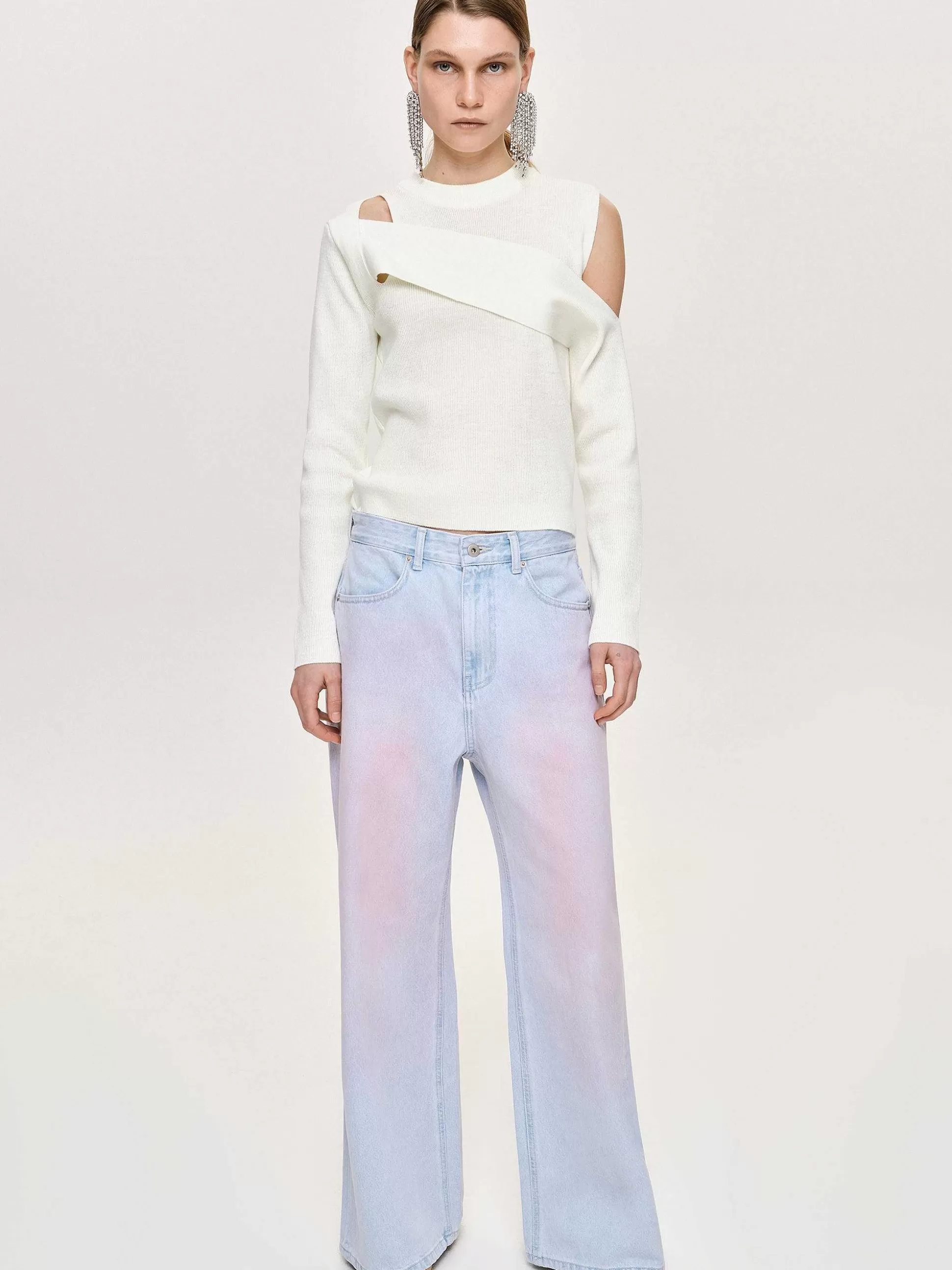 Women Source Unknown Clothing-Painted Wide-Leg Jeans, Pink Washed