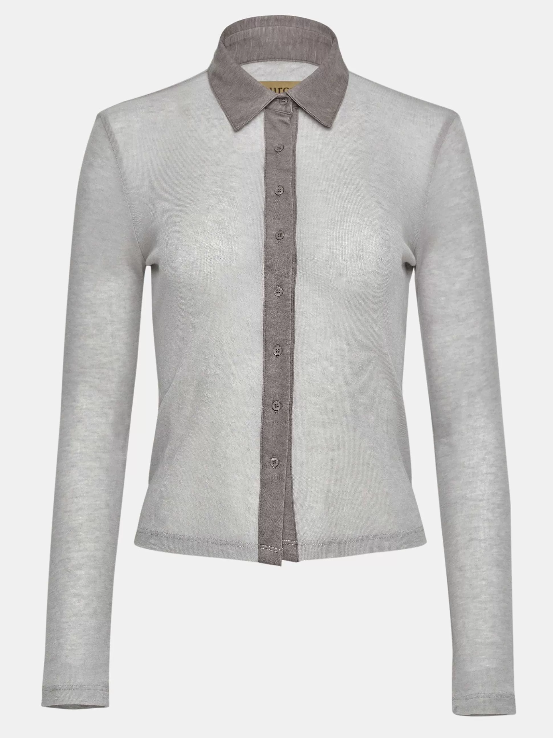 Women Source Unknown Clothing-Pietro Semi-Sheer Collar Top, Taupe Brown