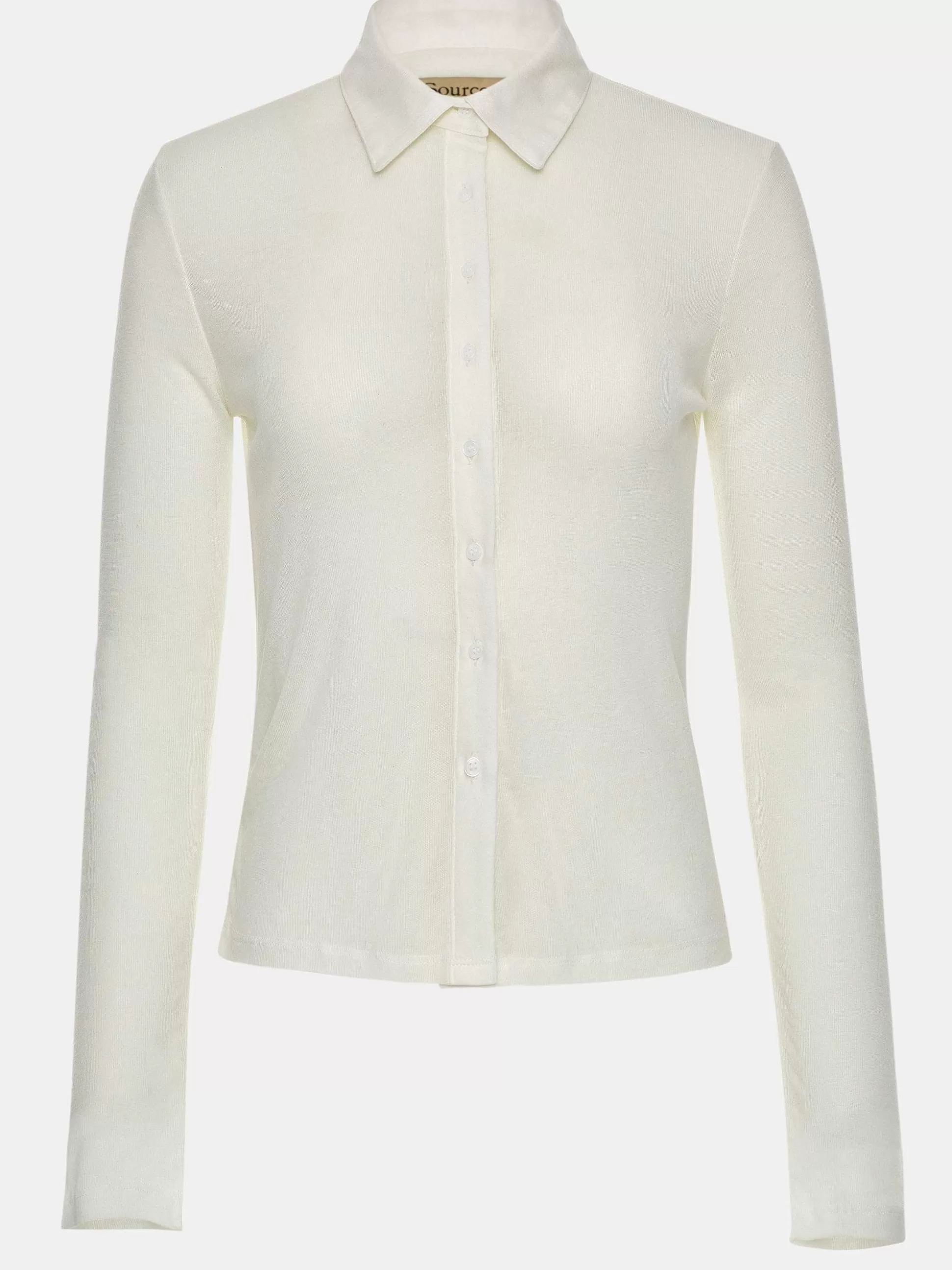 Women Source Unknown Tops-Pietro Semi-Sheer Collar Top, White