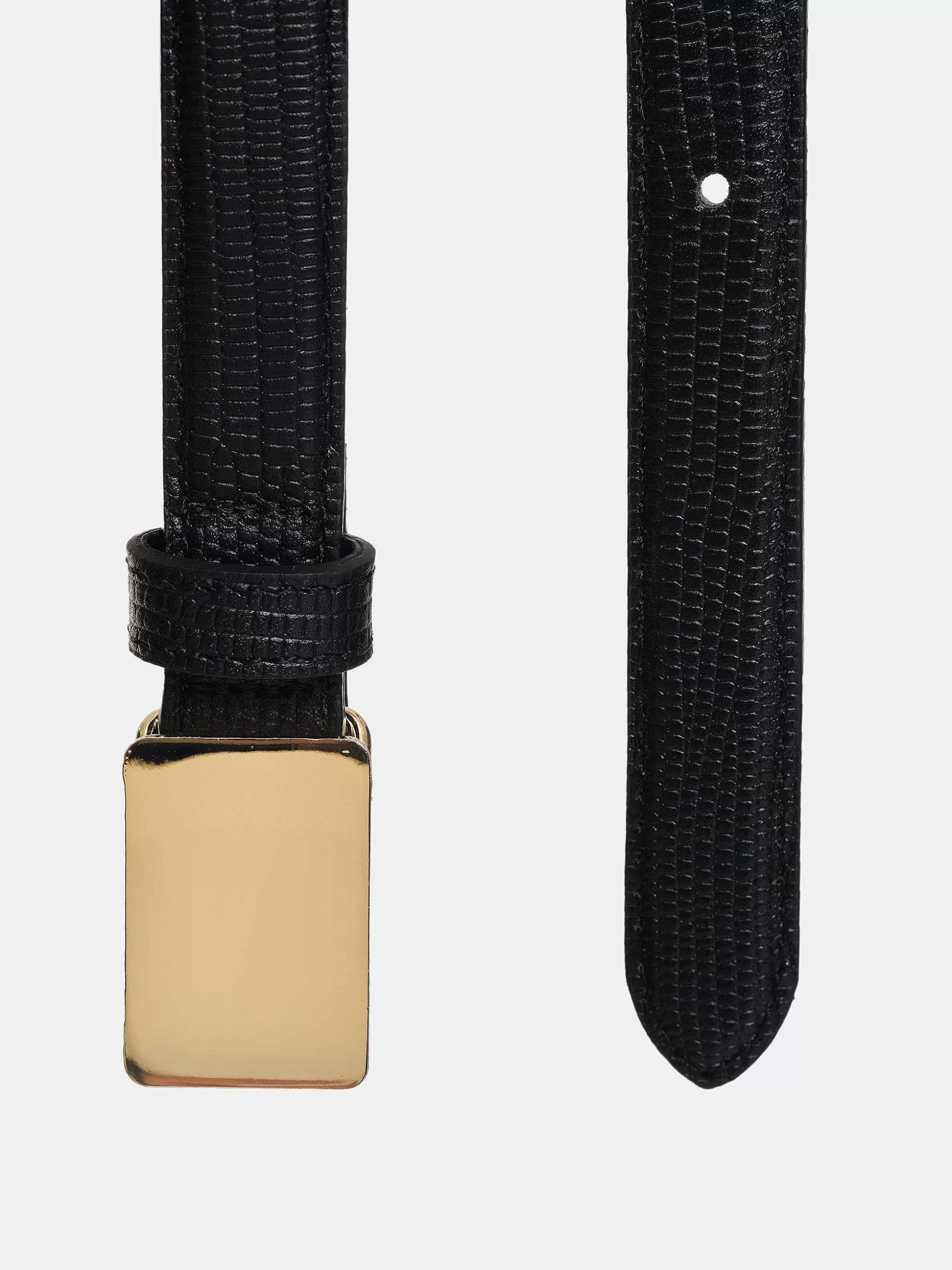 Women Source Unknown Clothing-Plate Buckle Croc-Effect Belt, Gold