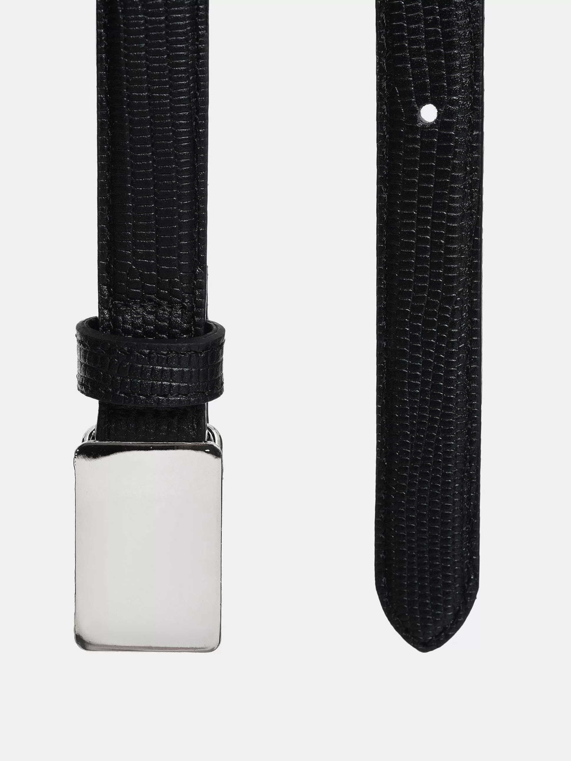 Women Source Unknown Clothing-Plate Buckle Croc-Effect Belt, Silver