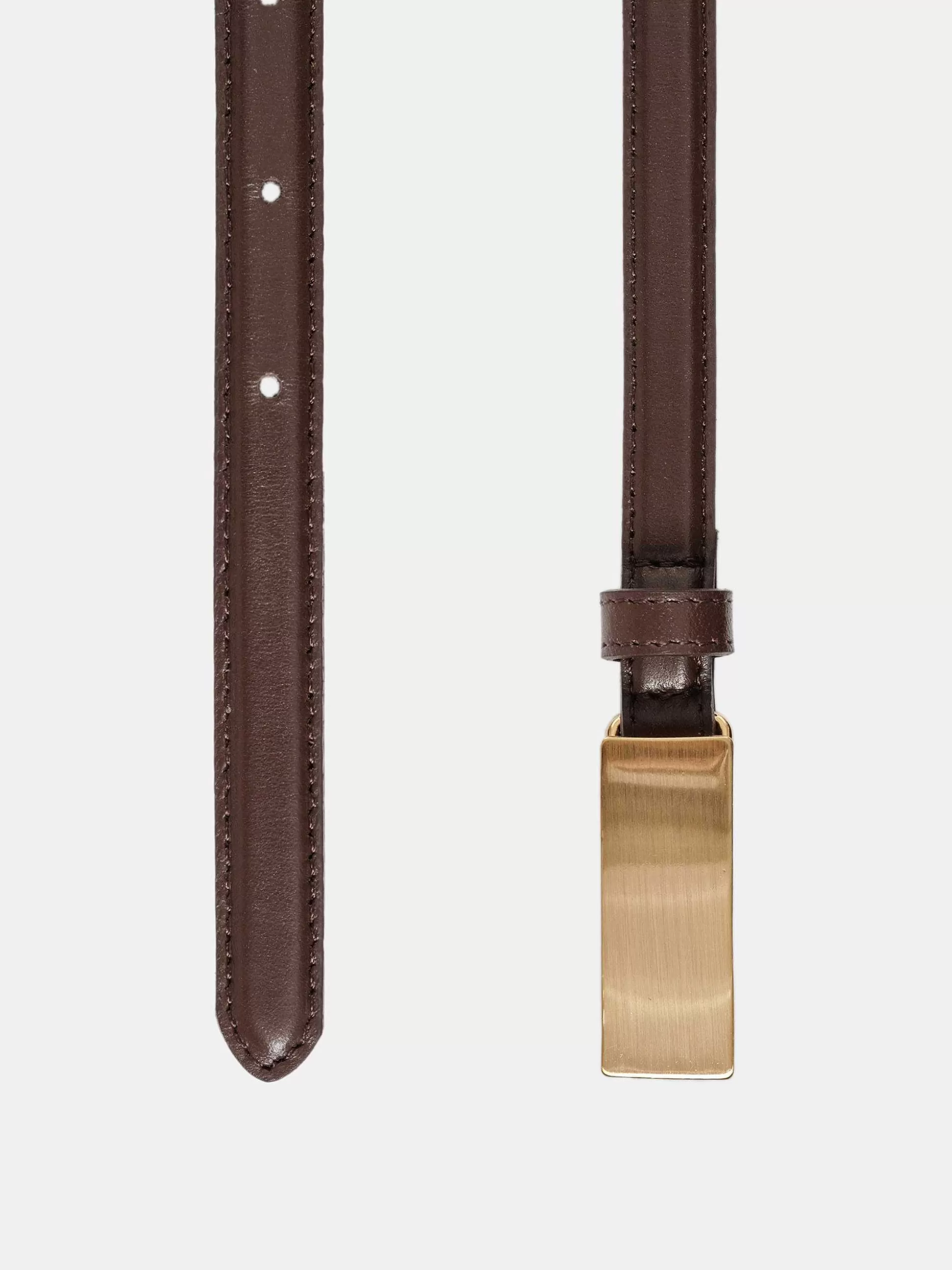 Women Source Unknown Clothing-Plate Buckle Leather Belt, Brunette