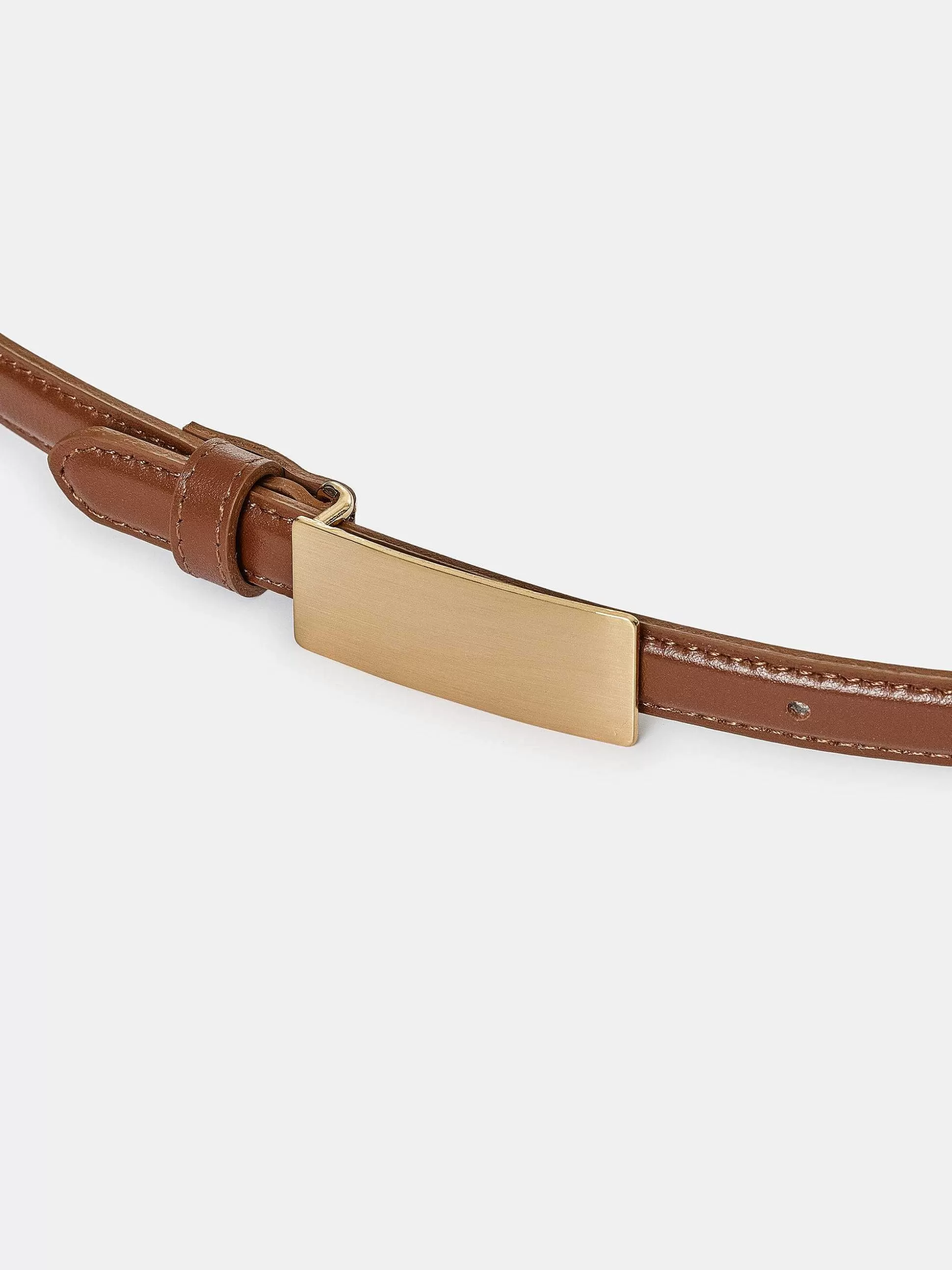 Women Source Unknown Clothing-Plate Buckle Leather Belt, Saddle