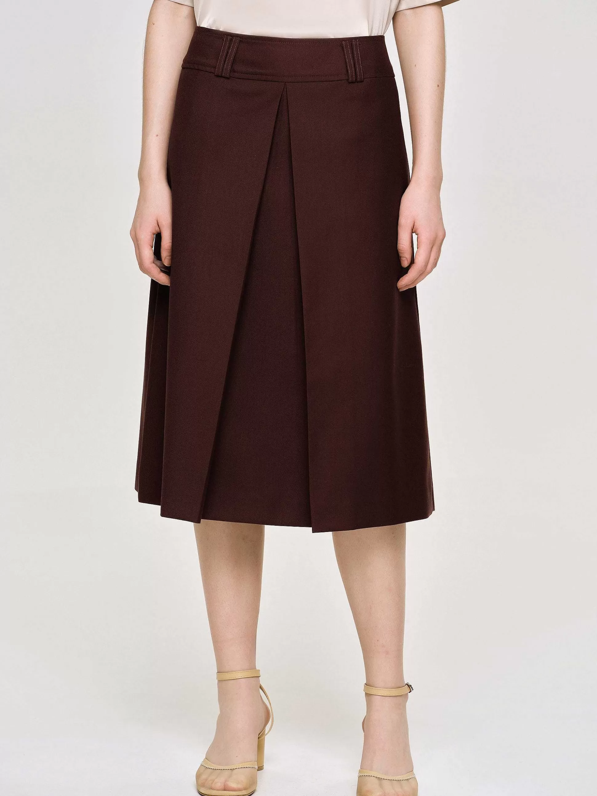 Women Source Unknown Clothing-Pleated Midi Skirt, Black Cherry