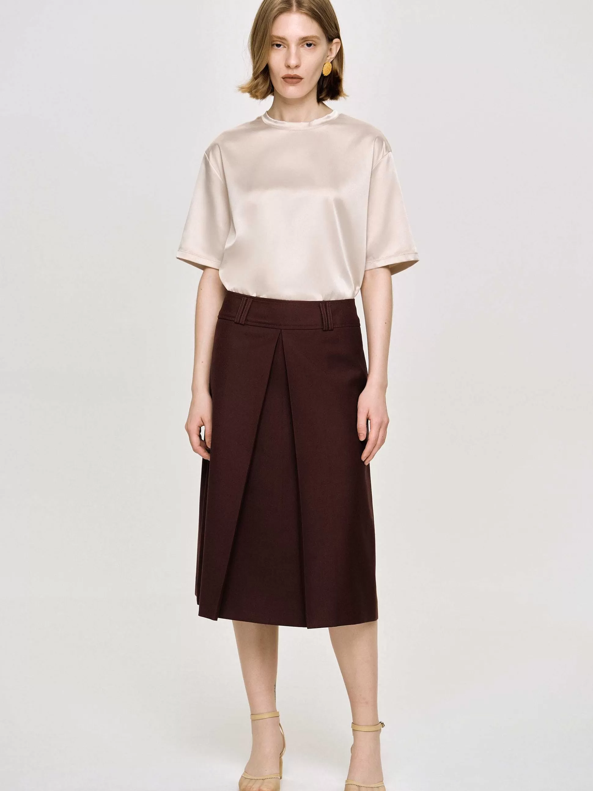 Women Source Unknown Clothing-Pleated Midi Skirt, Black Cherry