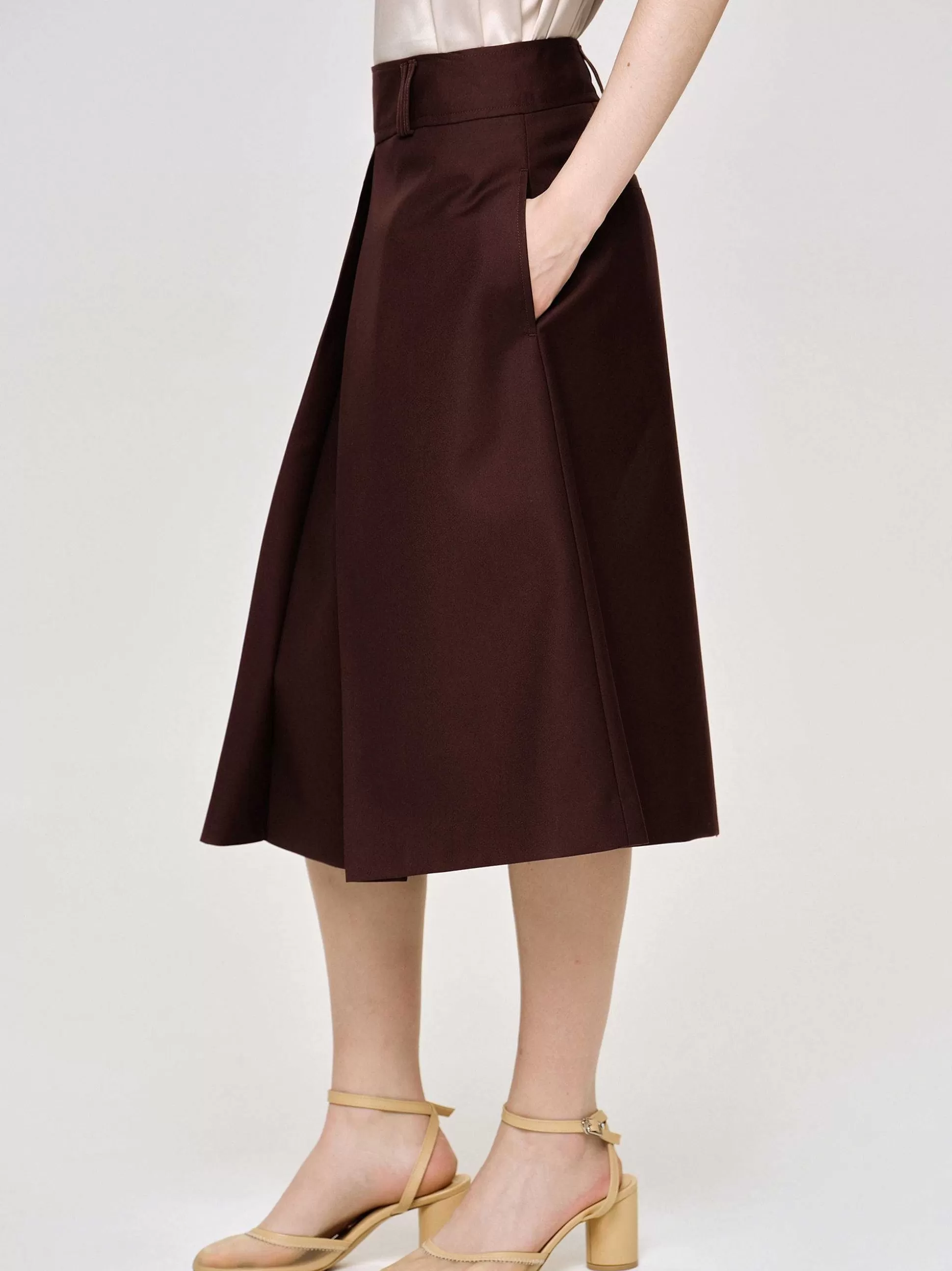 Women Source Unknown Co-Ords-Pleated Midi Skirt, Black Cherry