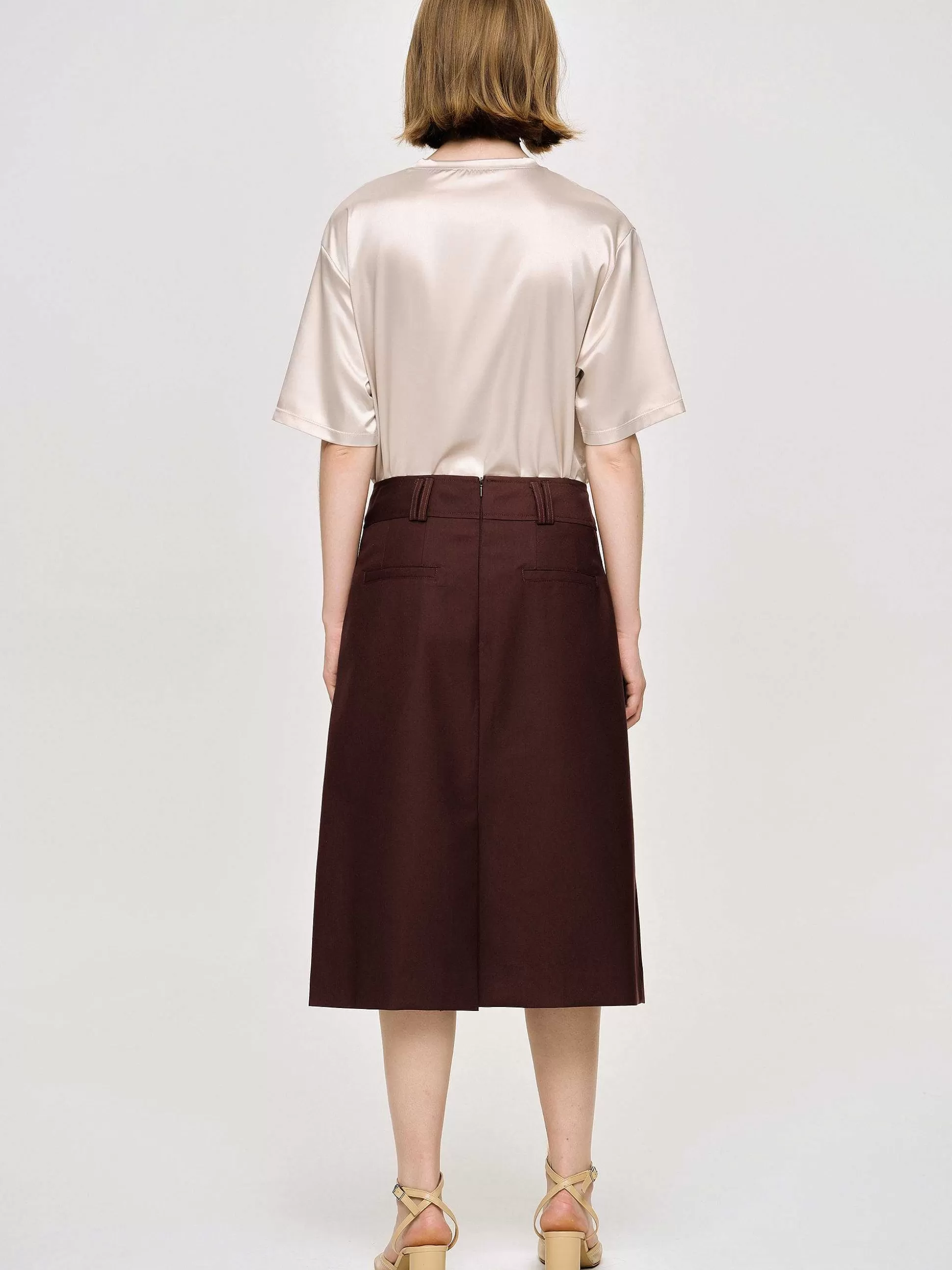 Women Source Unknown Co-Ords-Pleated Midi Skirt, Black Cherry