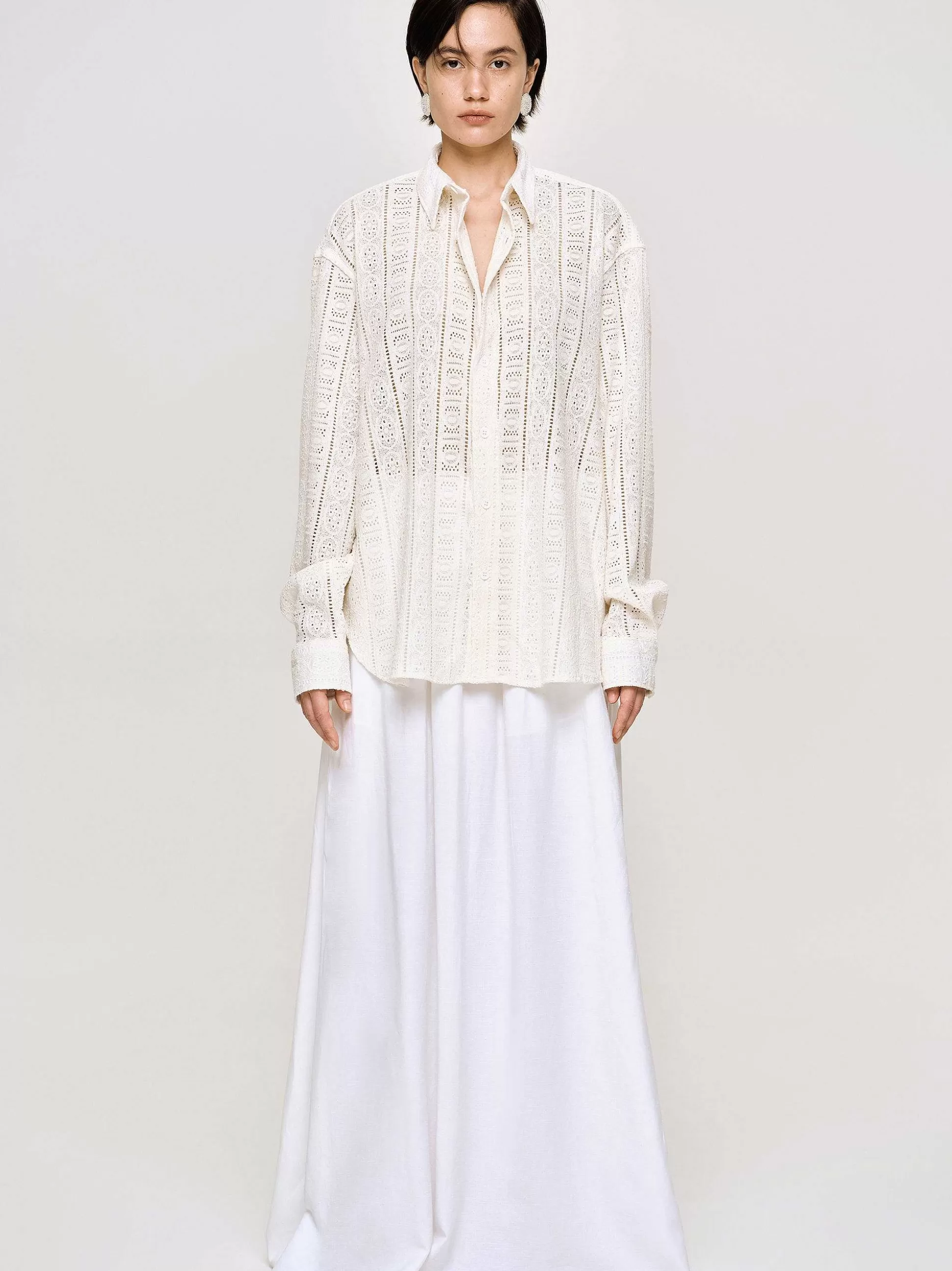 Women Source Unknown Accessories-Pointelle Oversized Button Down Shirt,