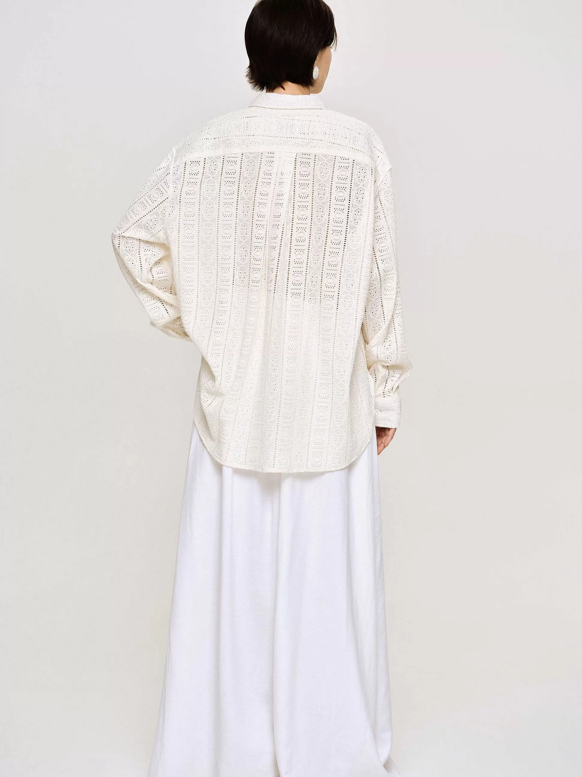 Women Source Unknown Accessories-Pointelle Oversized Button Down Shirt,