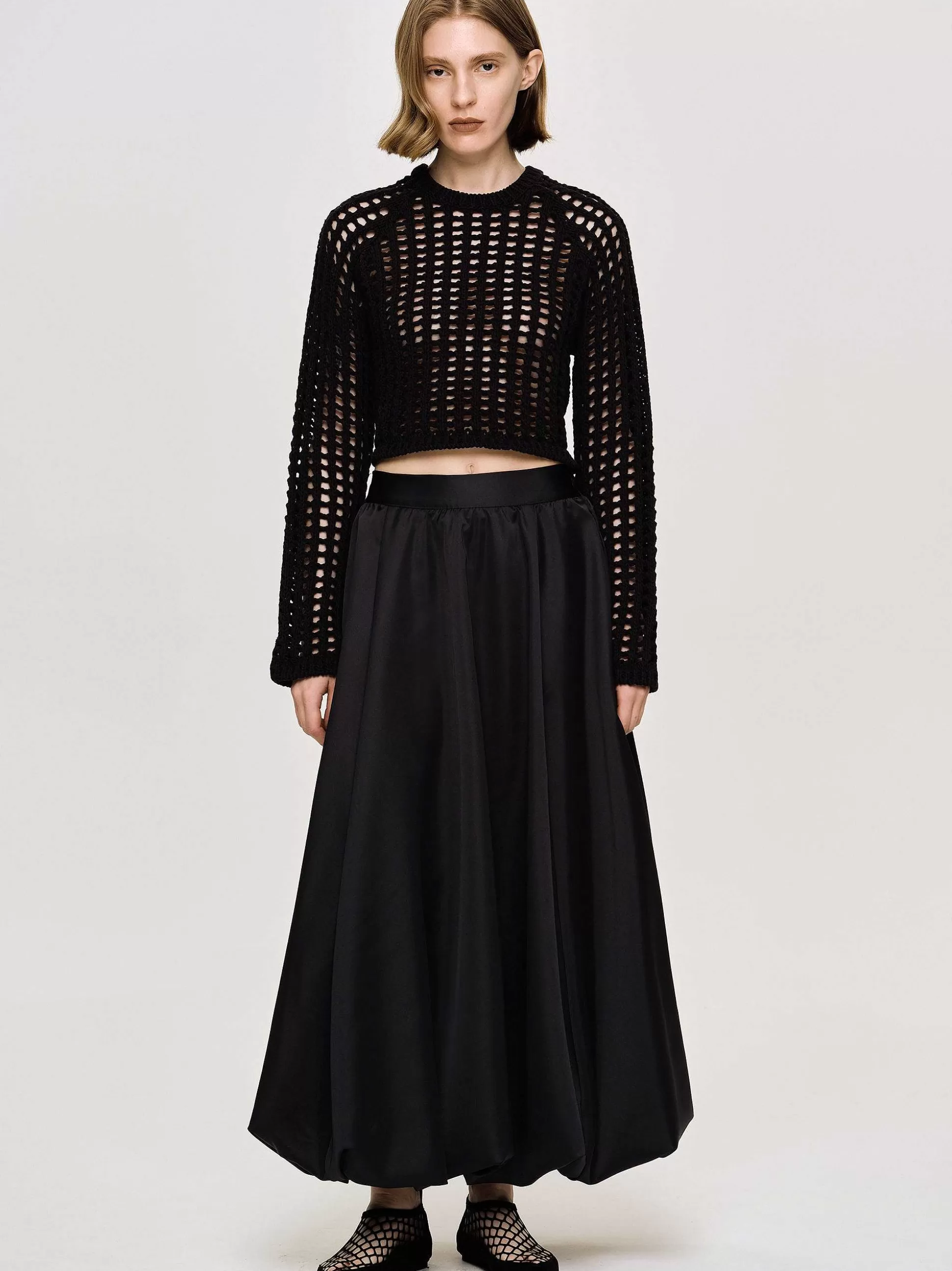 Women Source Unknown Knitwear-Reef Net Knit Top, Black