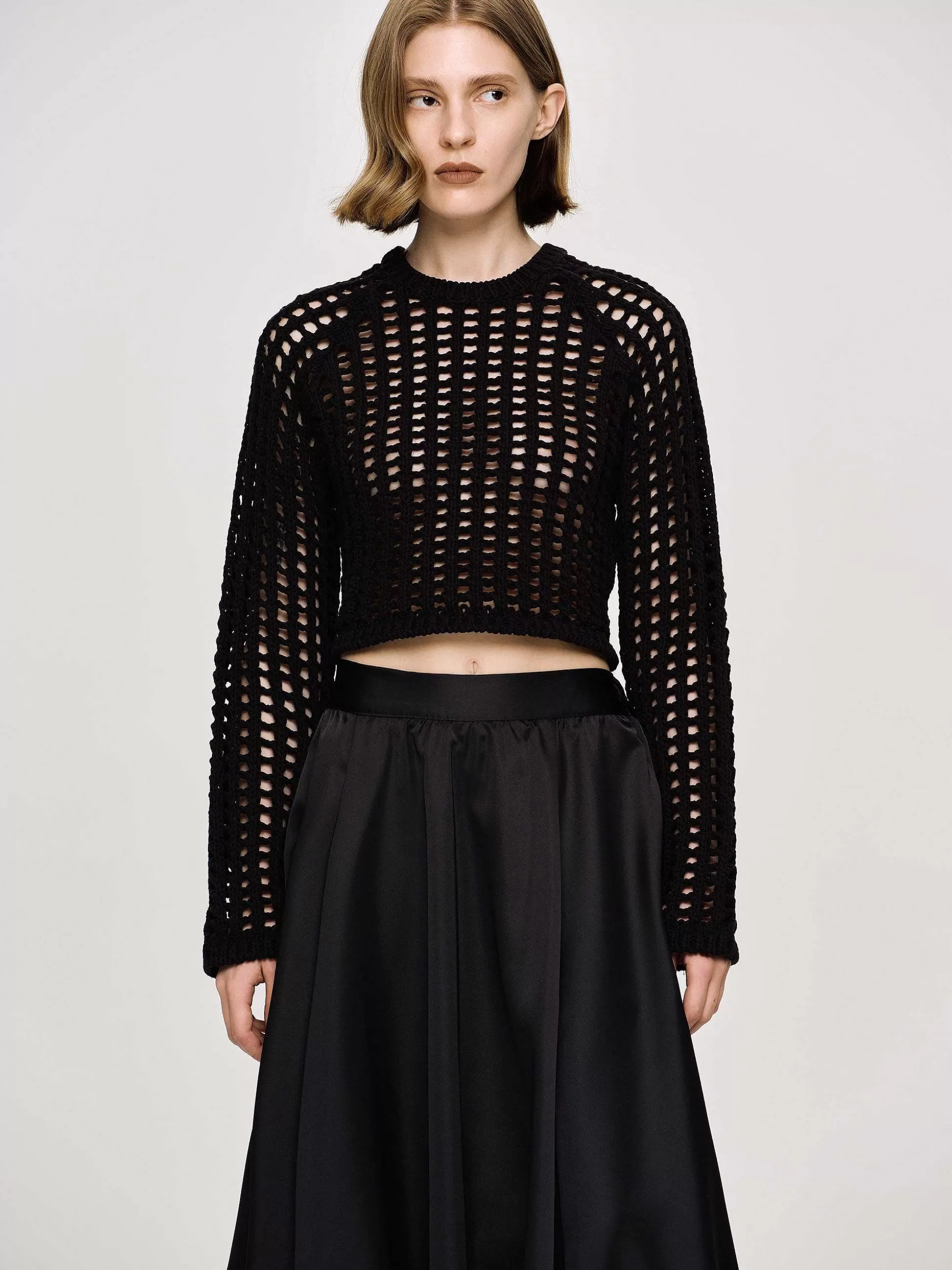 Women Source Unknown Knitwear-Reef Net Knit Top, Black