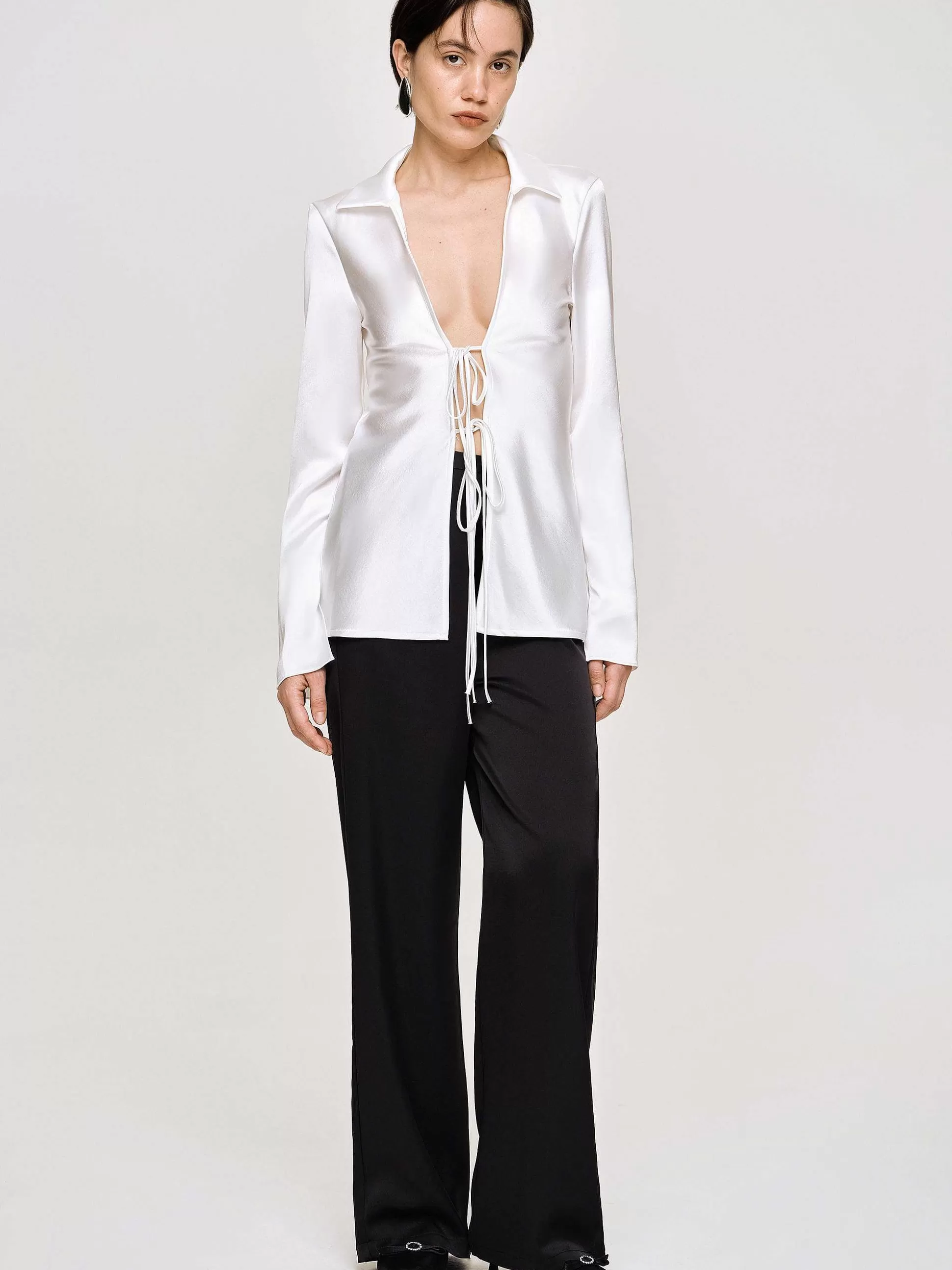 Women Source Unknown Tops-Reyna Satin Blouse, Pearl