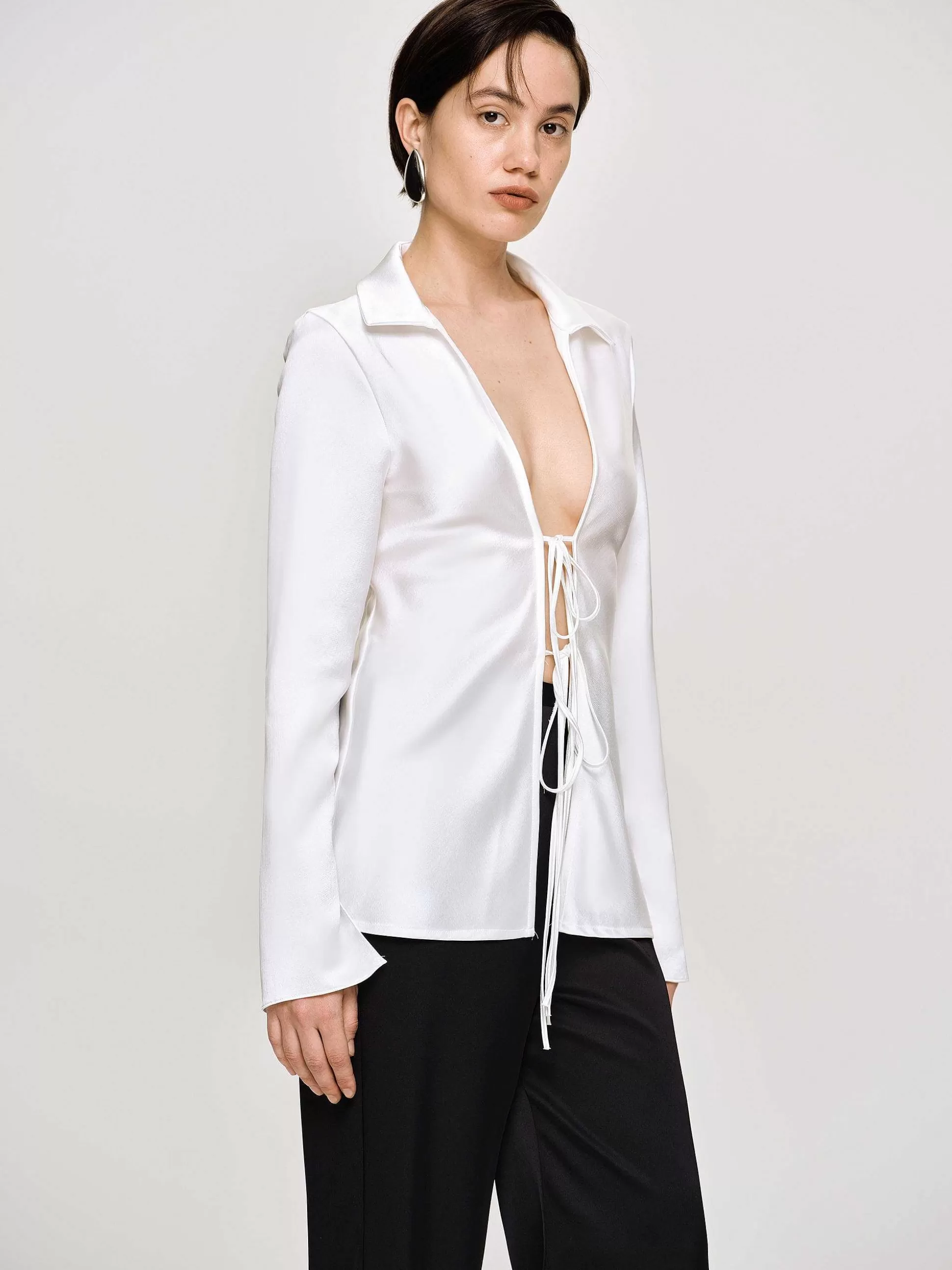 Women Source Unknown Clothing-Reyna Satin Blouse, Pearl
