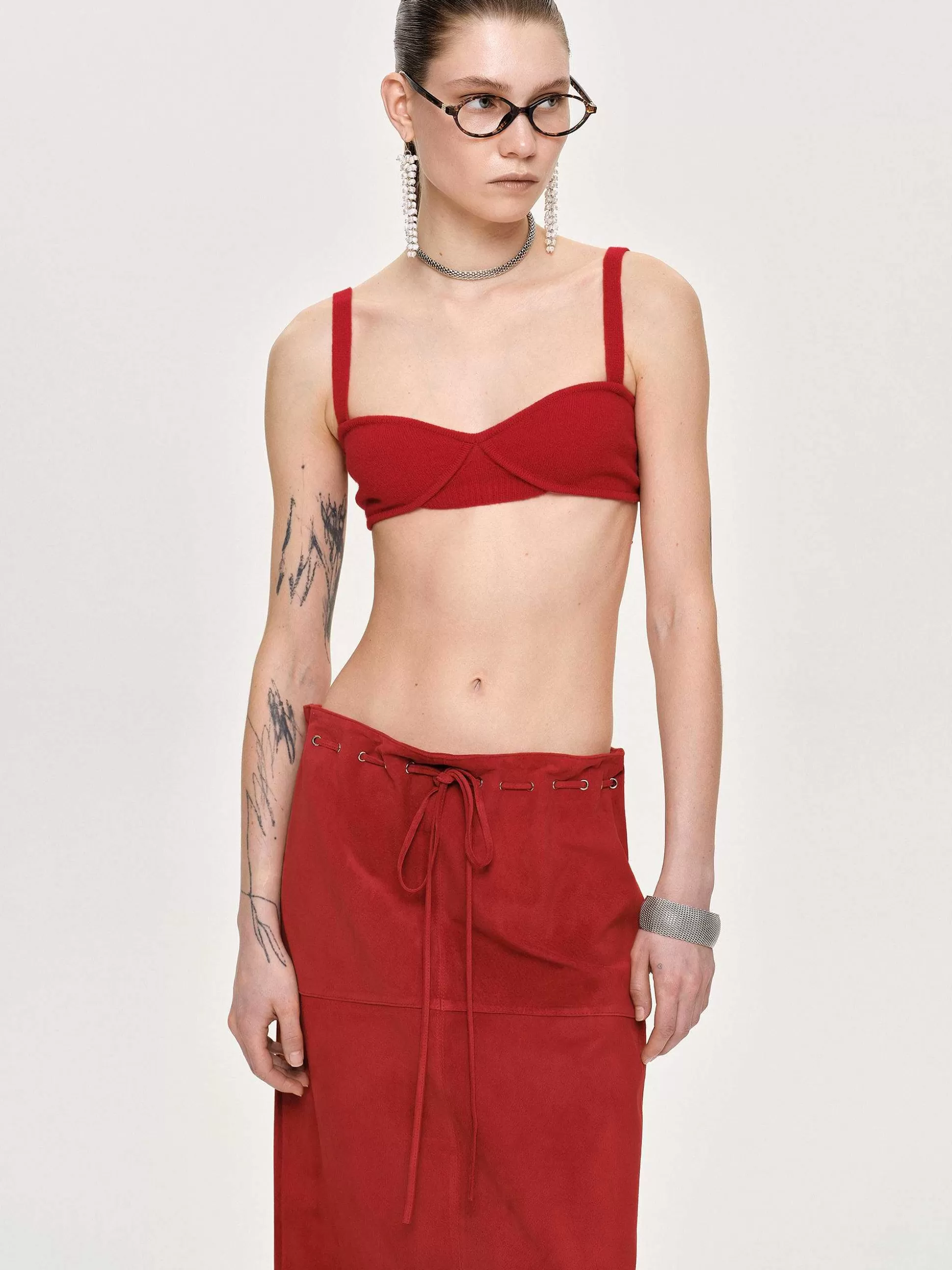 Women Source Unknown Clothing-Rib Knit Bra, Red