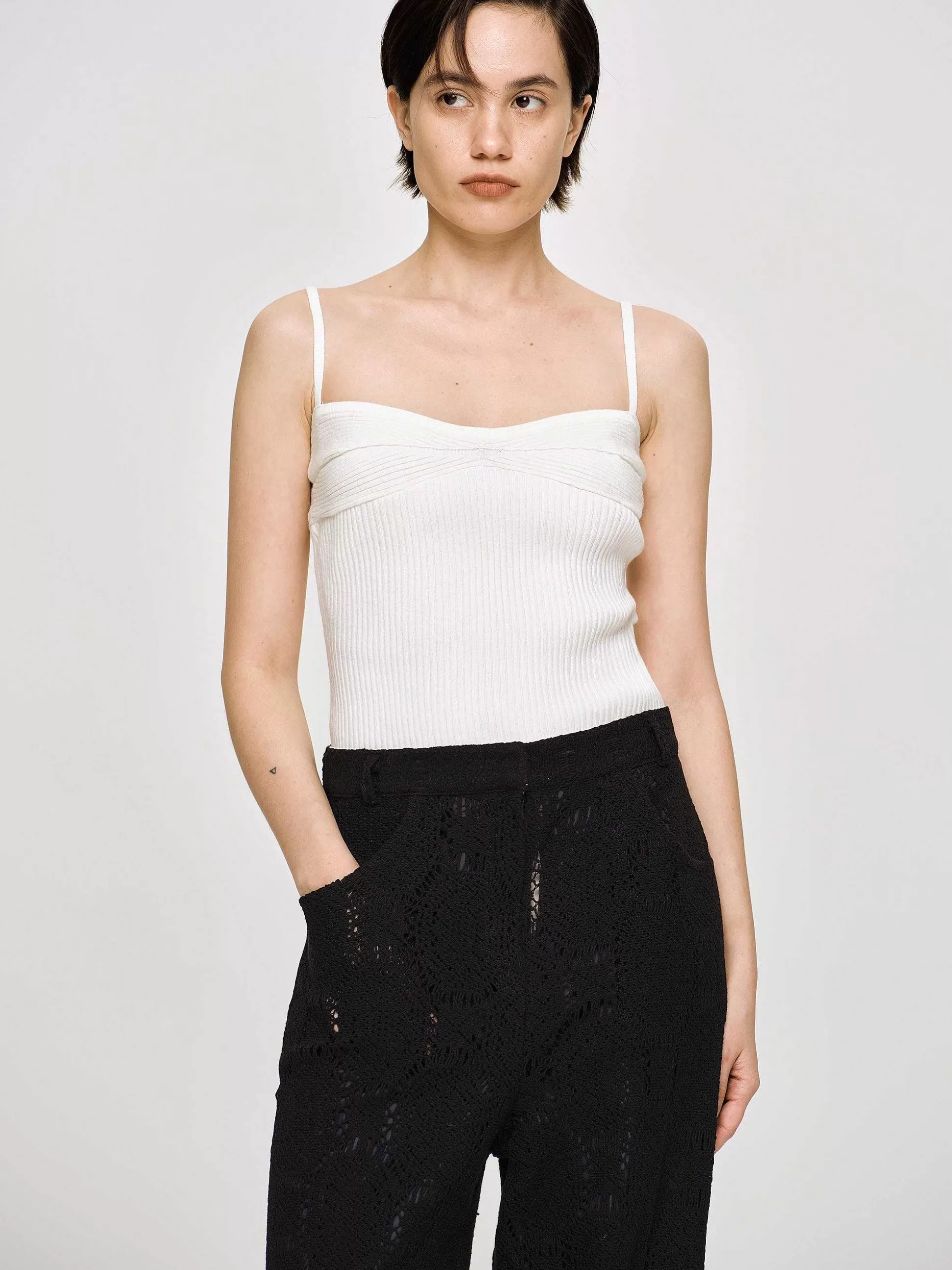 Women Source Unknown Knitwear-Rib Knit Camisole, White