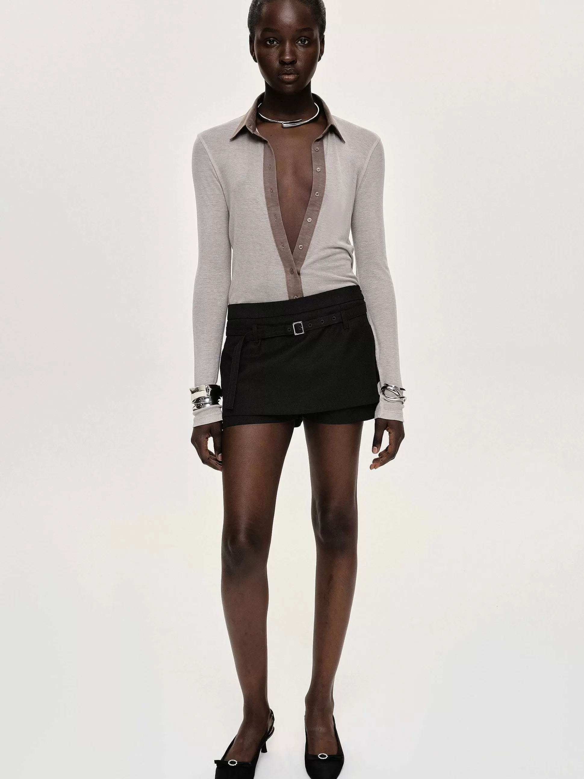 Women Source Unknown Bottoms-Rioni Belted Mini Skort, Black Bean