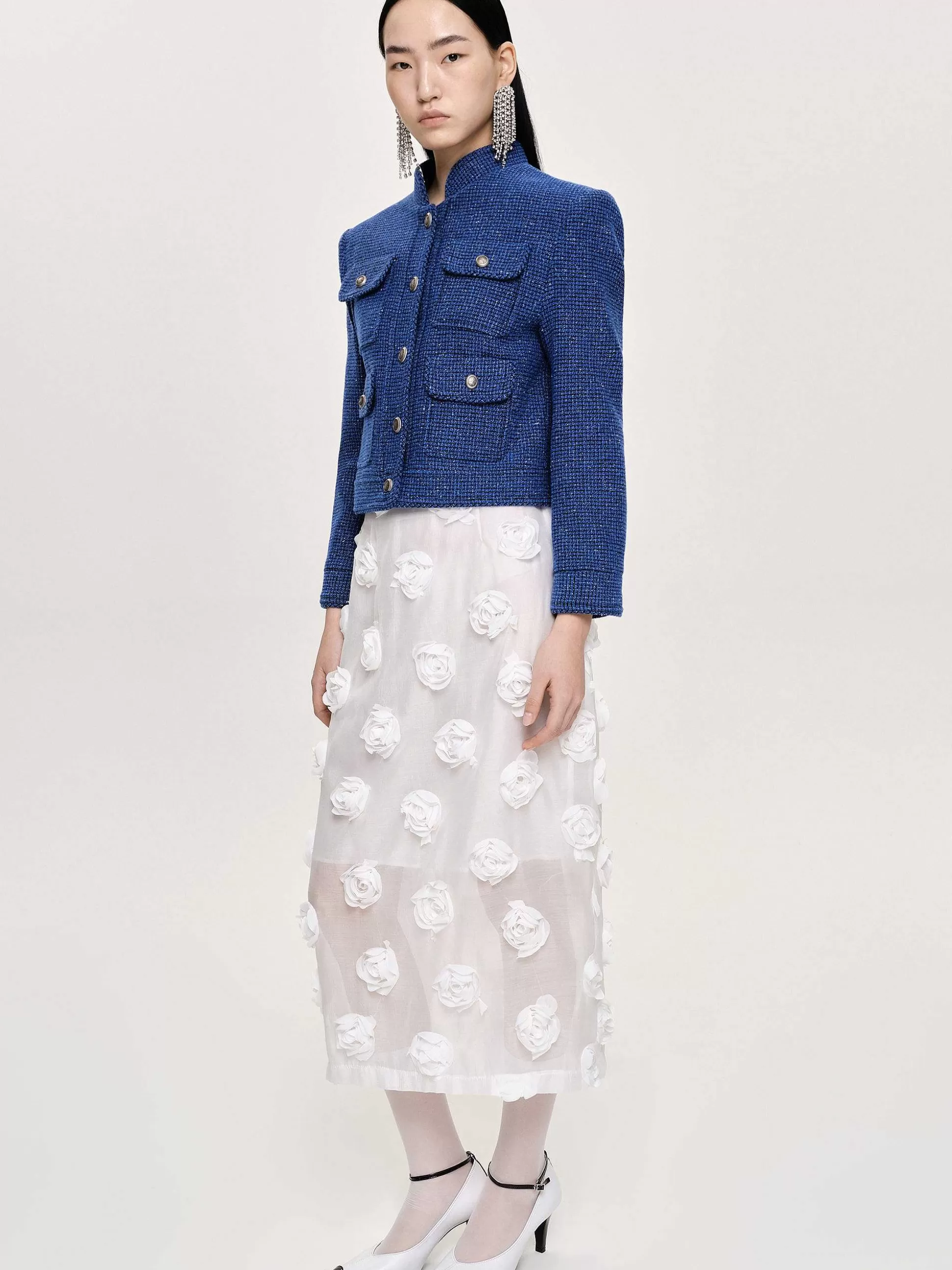 Women Source Unknown Bottoms-Rose Applique Midi Skirt, White