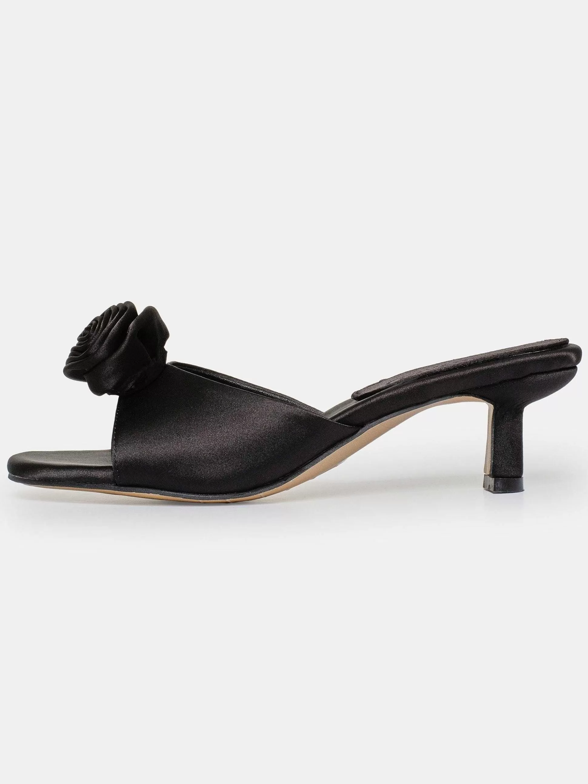 Women Source Unknown Shoes & Bags-Rose Applique Satin Mules, Black