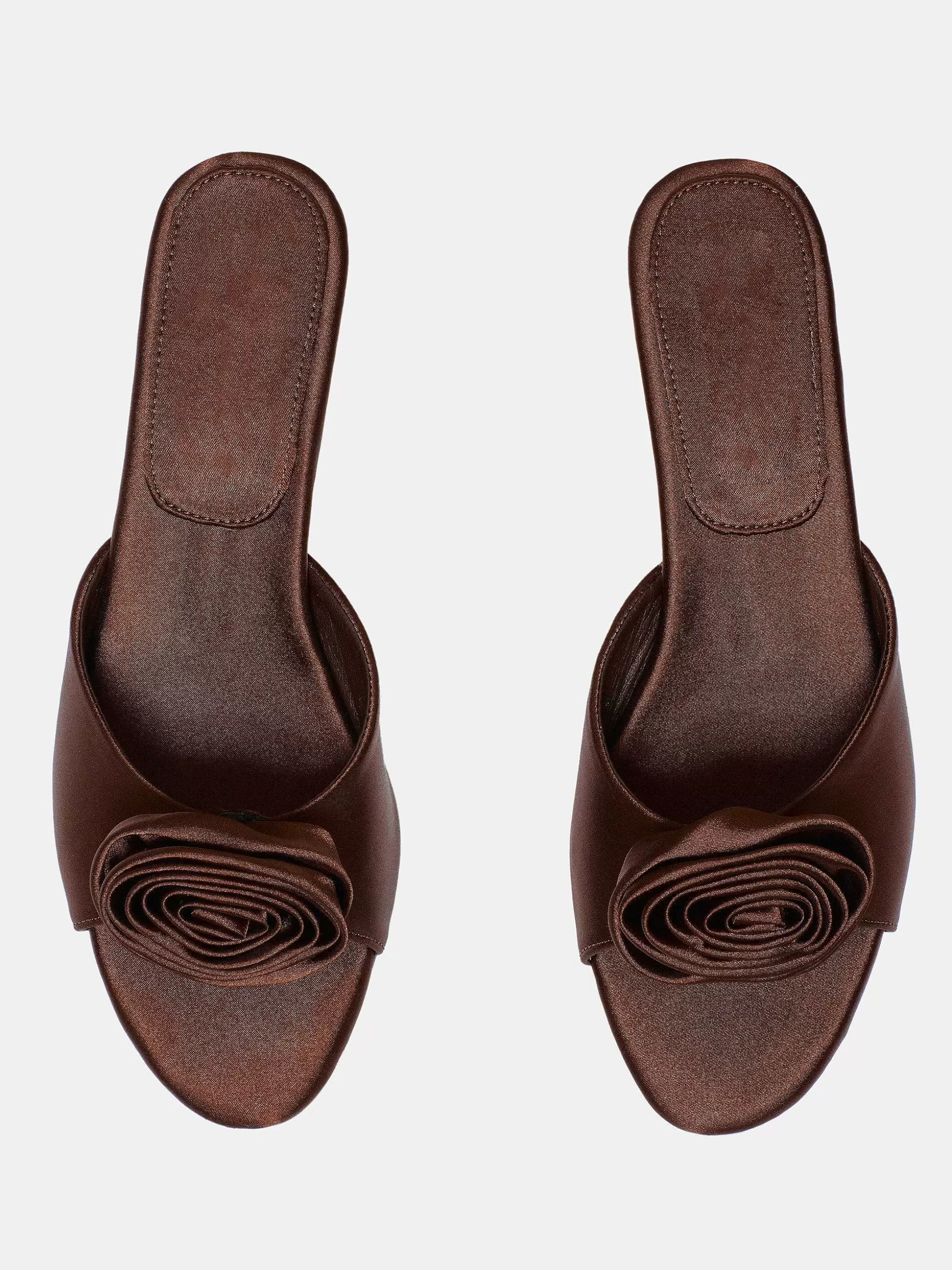 Women Source Unknown Shoes & Bags-Rose Applique Satin Mules, Chocolate