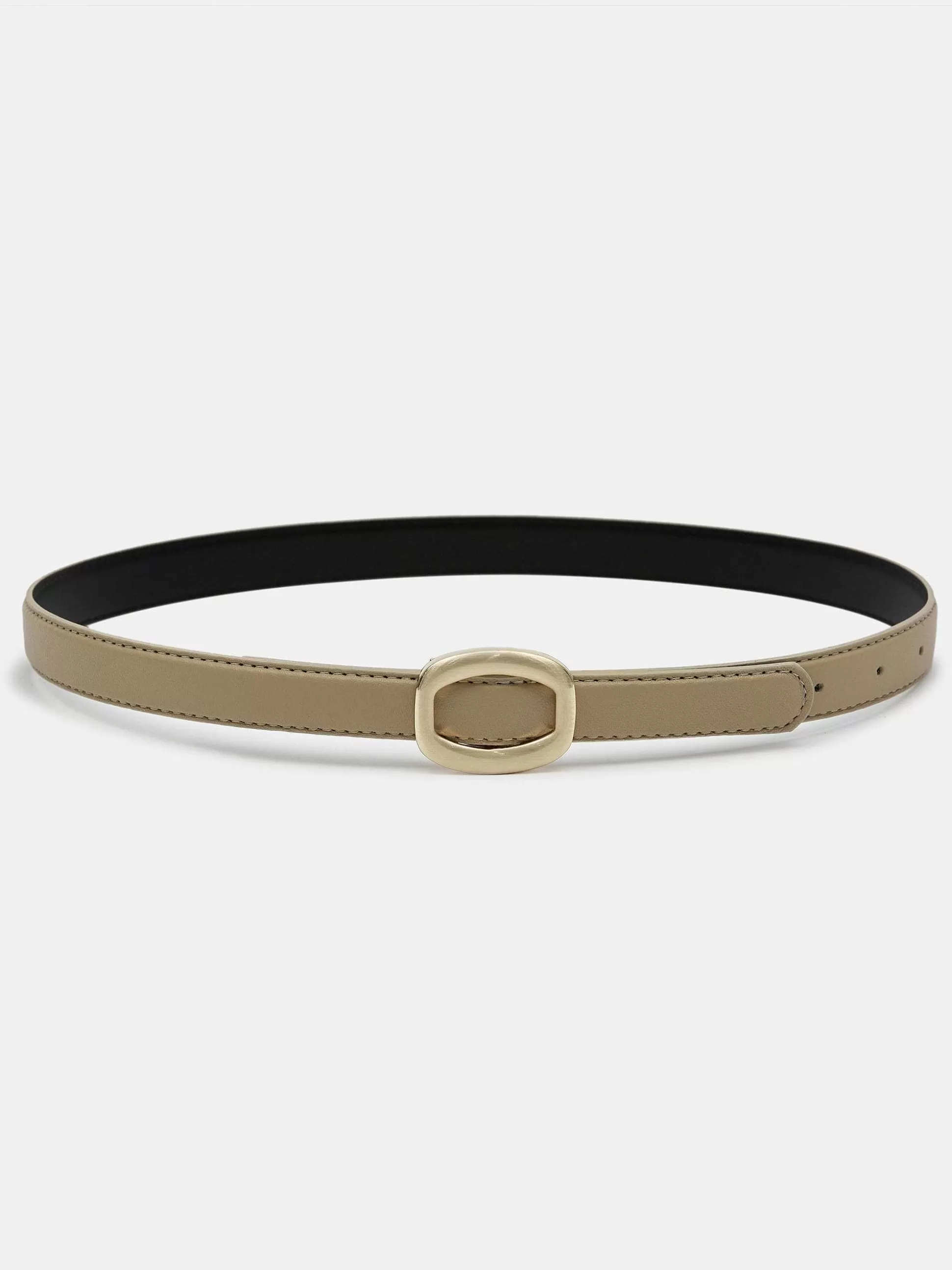 Women Source Unknown Accessories-Round Hexagon Leather Belt, Beige/Gold