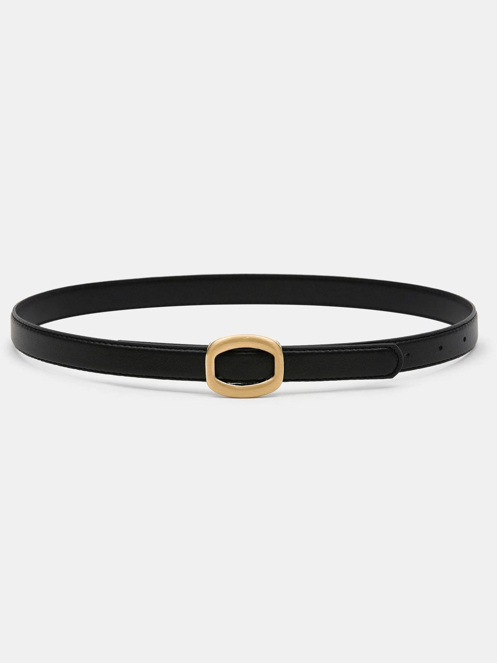 Women Source Unknown Accessories-Round Hexagon Leather Belt, Black/Gold