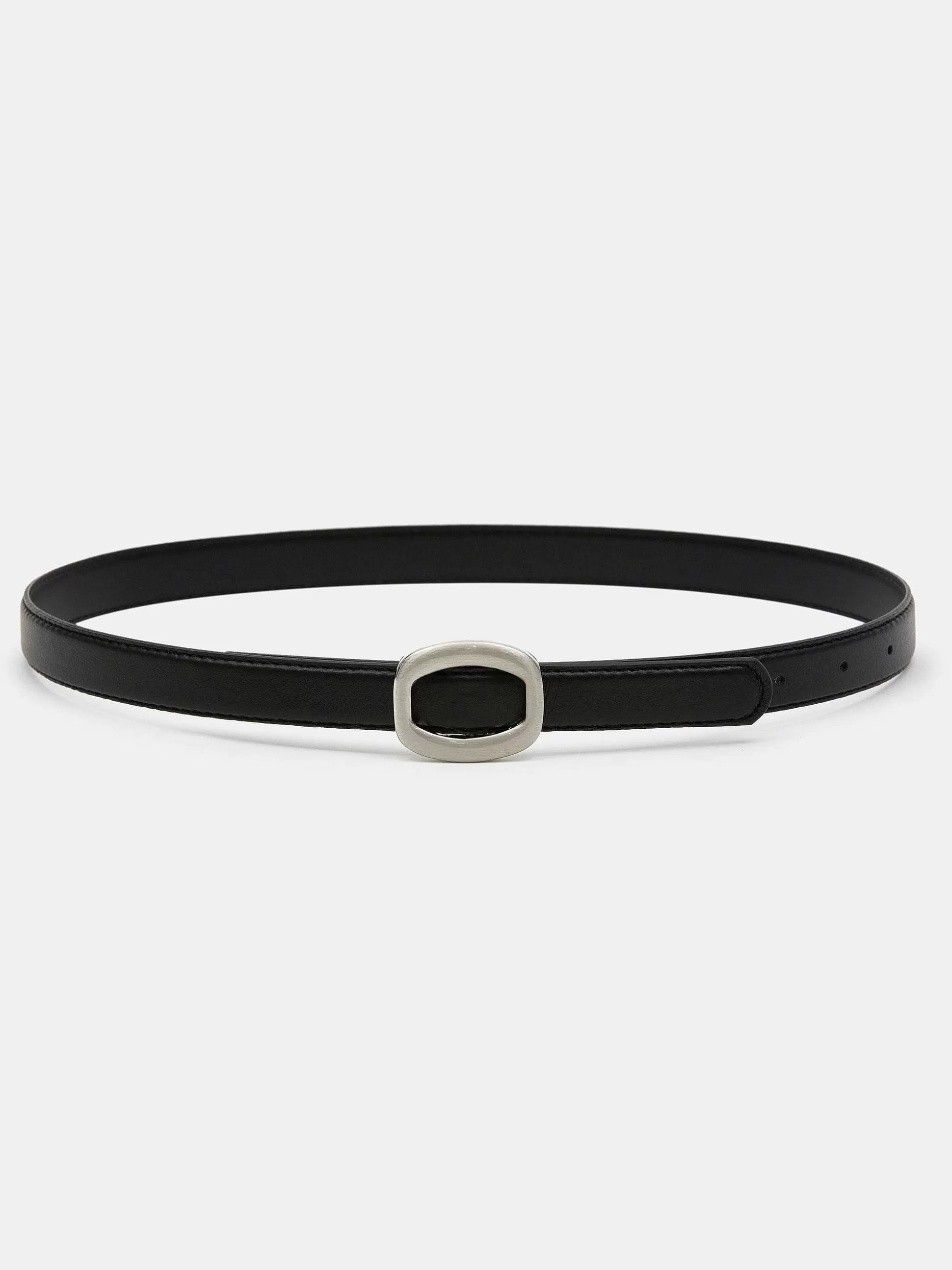 Women Source Unknown Accessories-Round Hexagon Leather Belt, Black/Silver