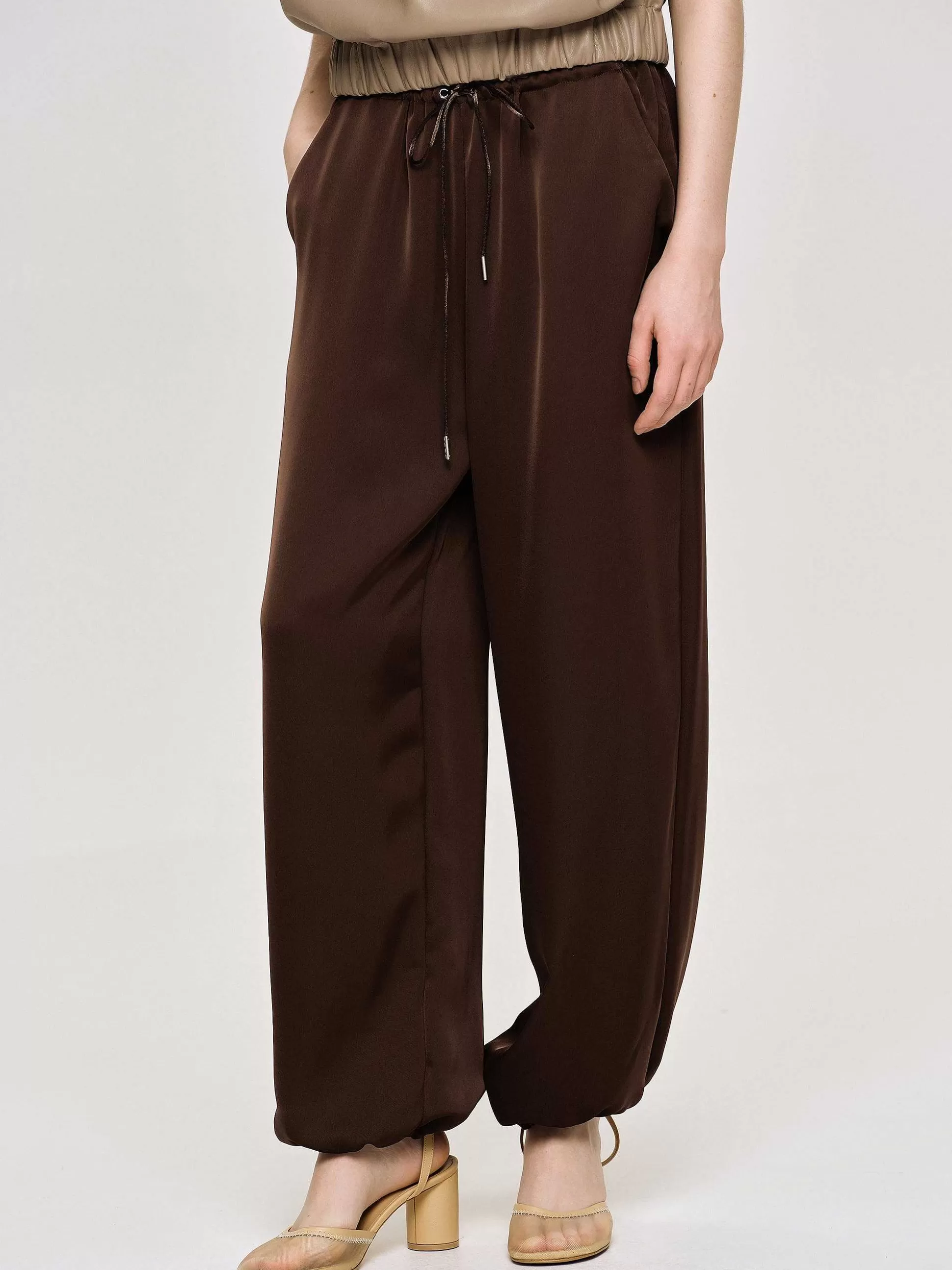 Women Source Unknown Clothing-Satin Jogger Pants, Merlot Red