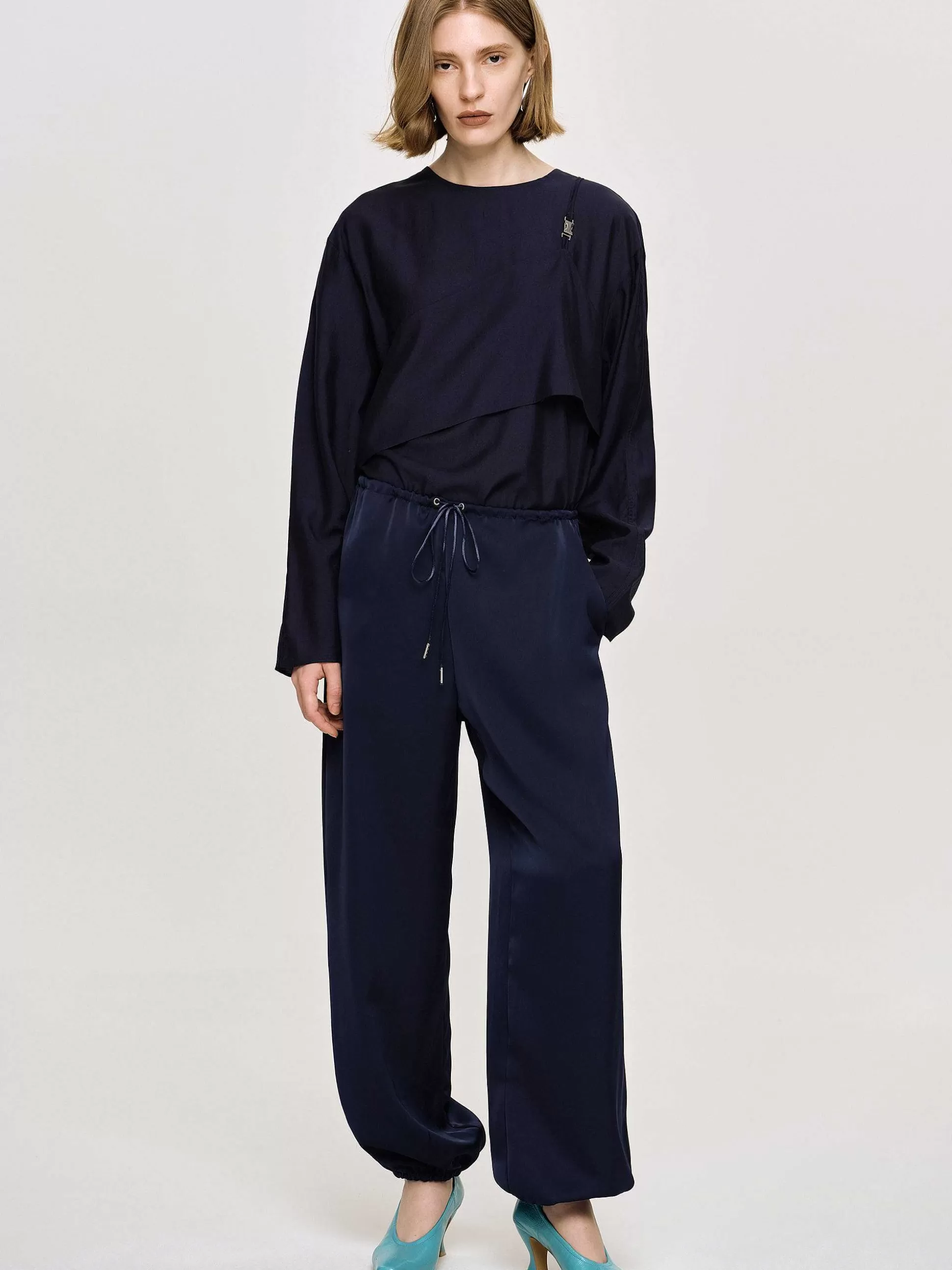 Women Source Unknown Bottoms-Satin Jogger Pants, Navy