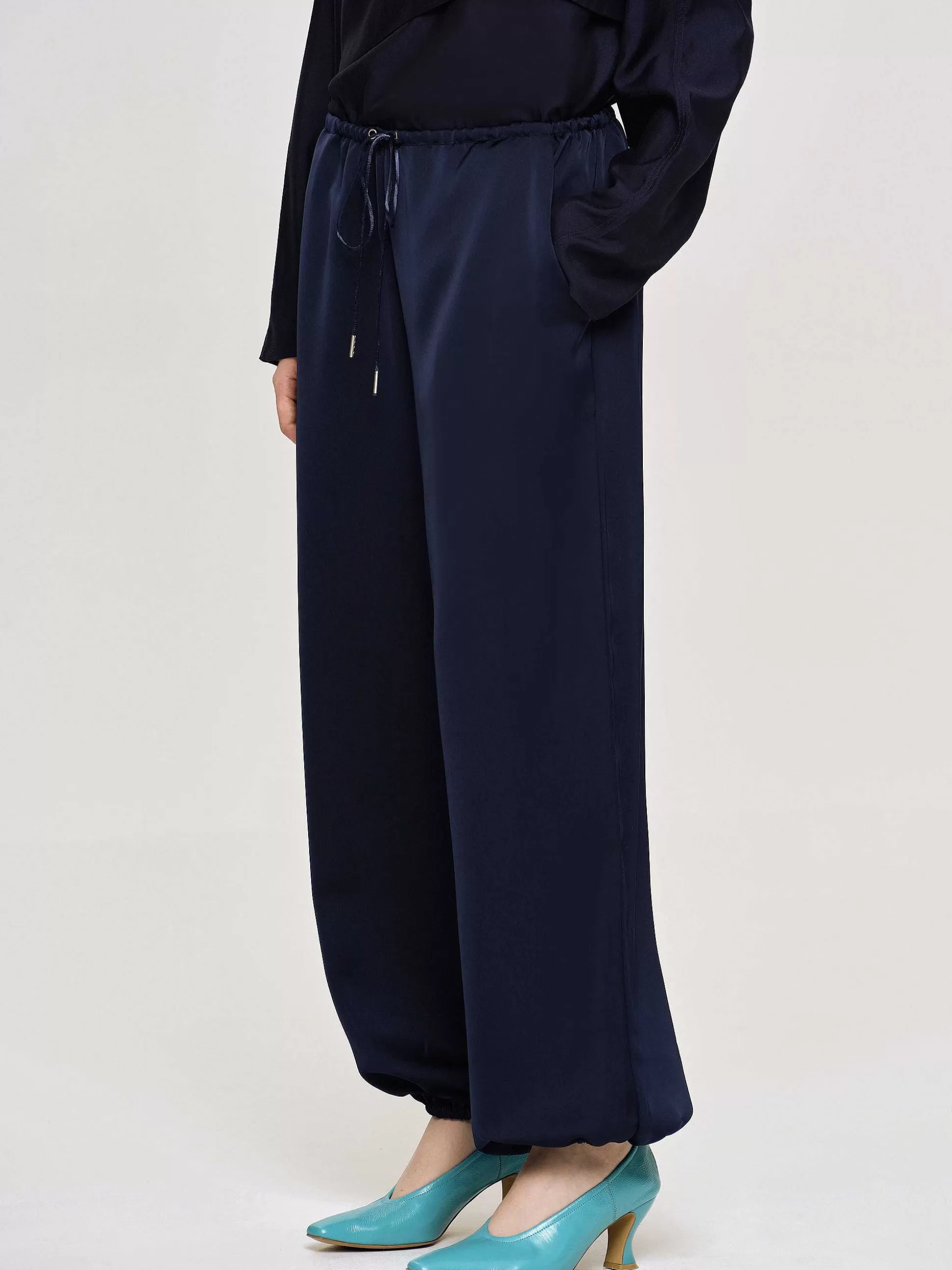 Women Source Unknown Clothing-Satin Jogger Pants, Navy