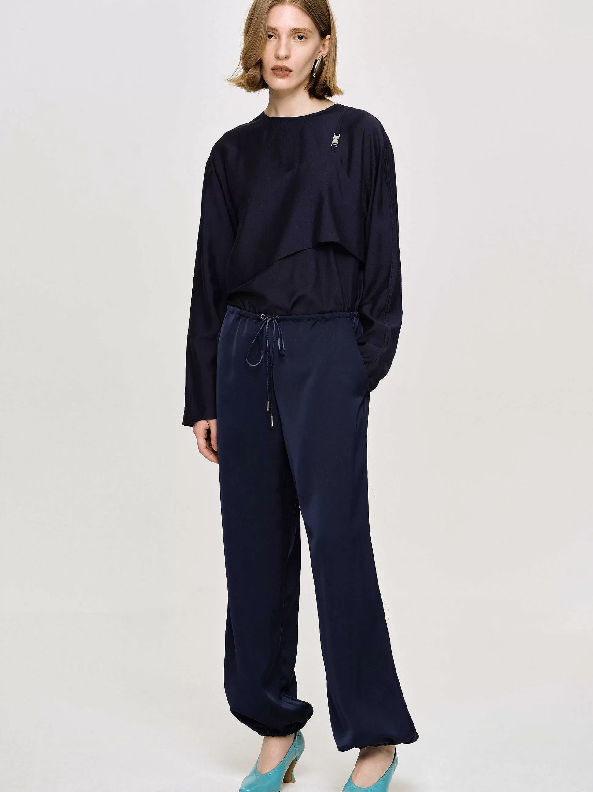 Women Source Unknown Bottoms-Satin Jogger Pants, Navy