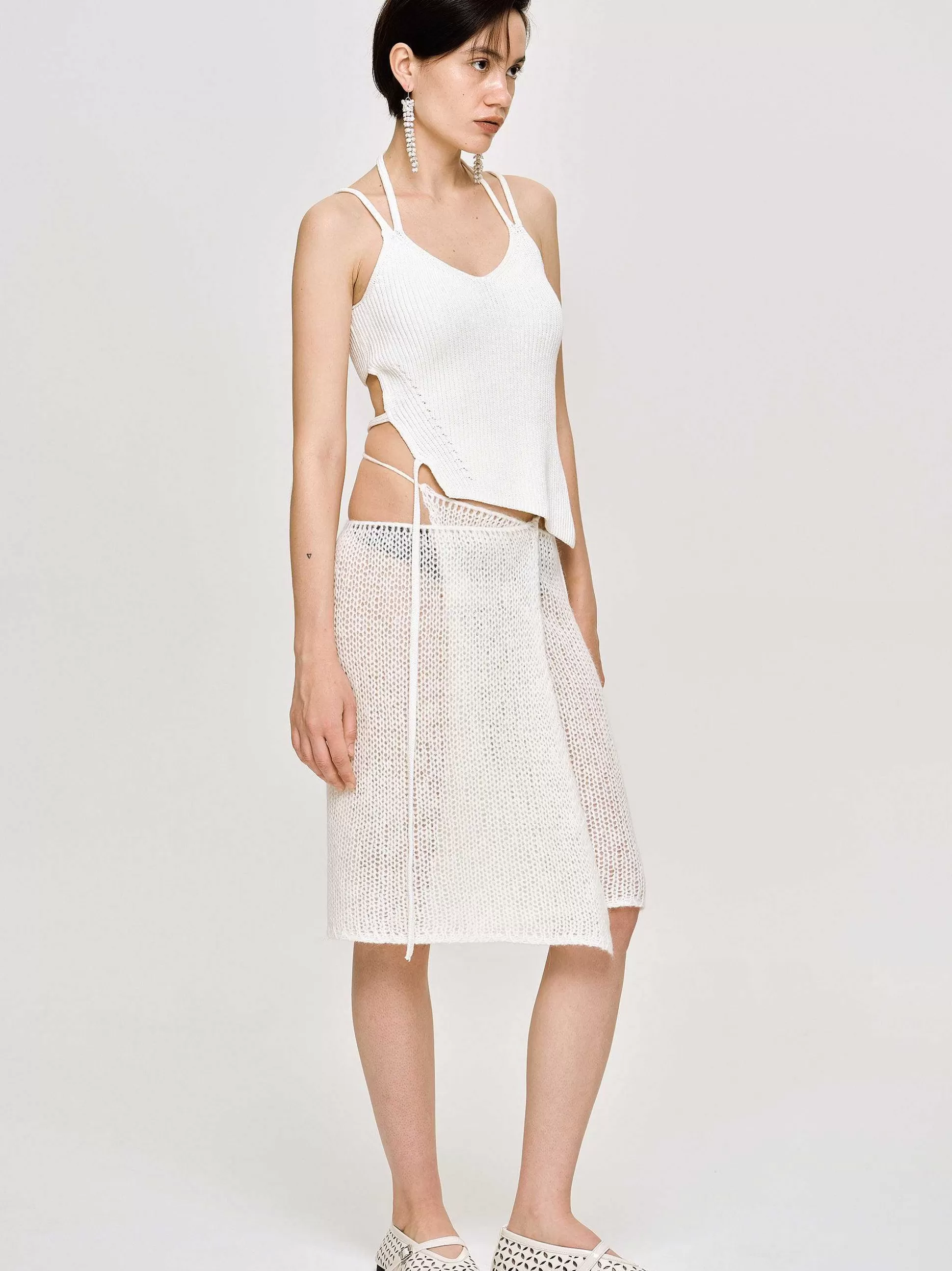 Women Source Unknown Co-Ords-Semi-Sheer Knit Skirt, Birch