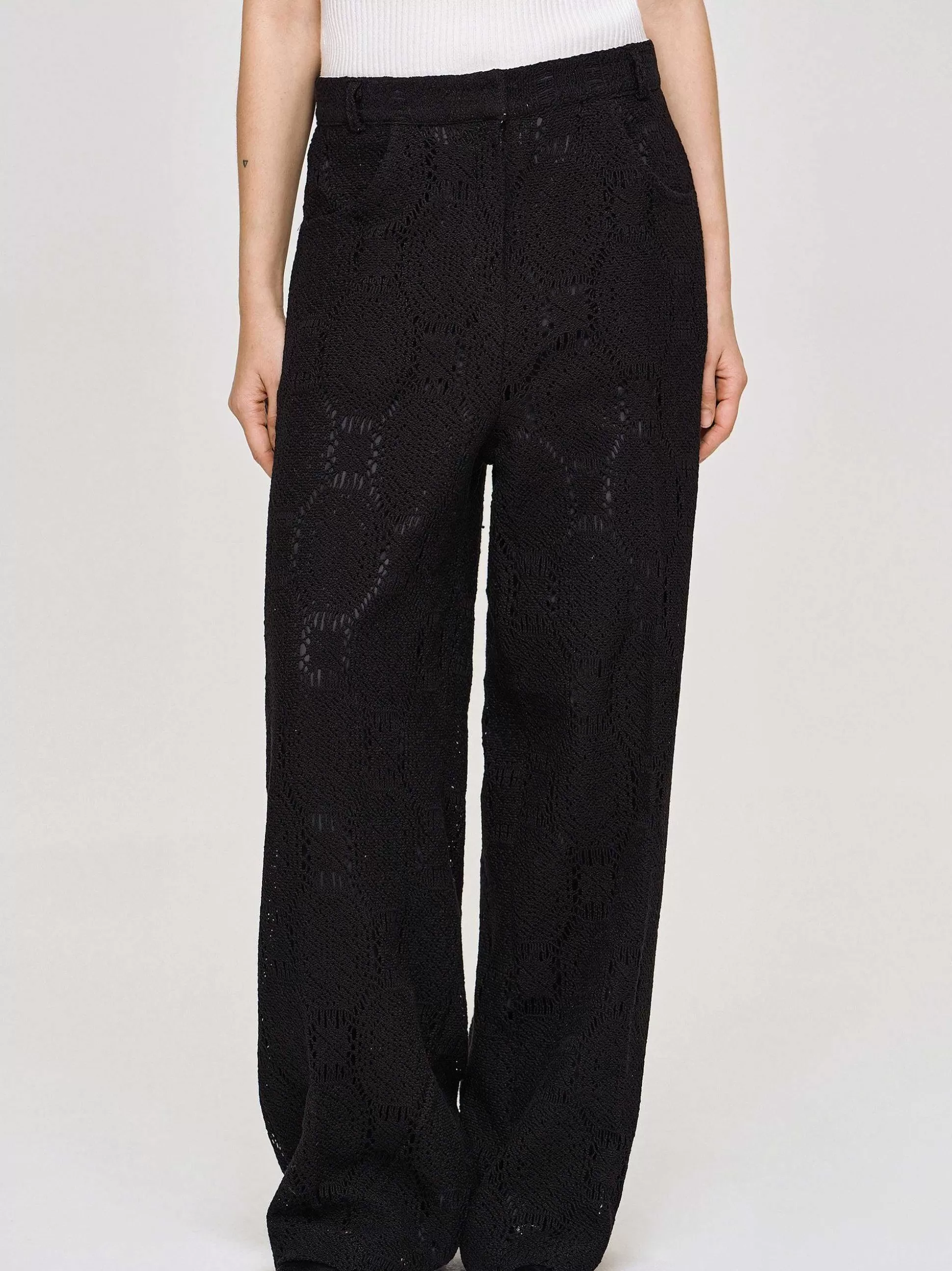 Women Source Unknown Clothing-Sevilla Crochet Wide Trousers, Black