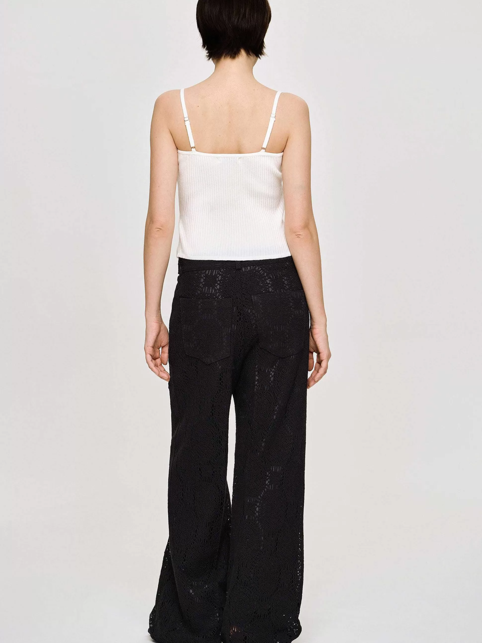 Women Source Unknown Bottoms-Sevilla Crochet Wide Trousers, Black