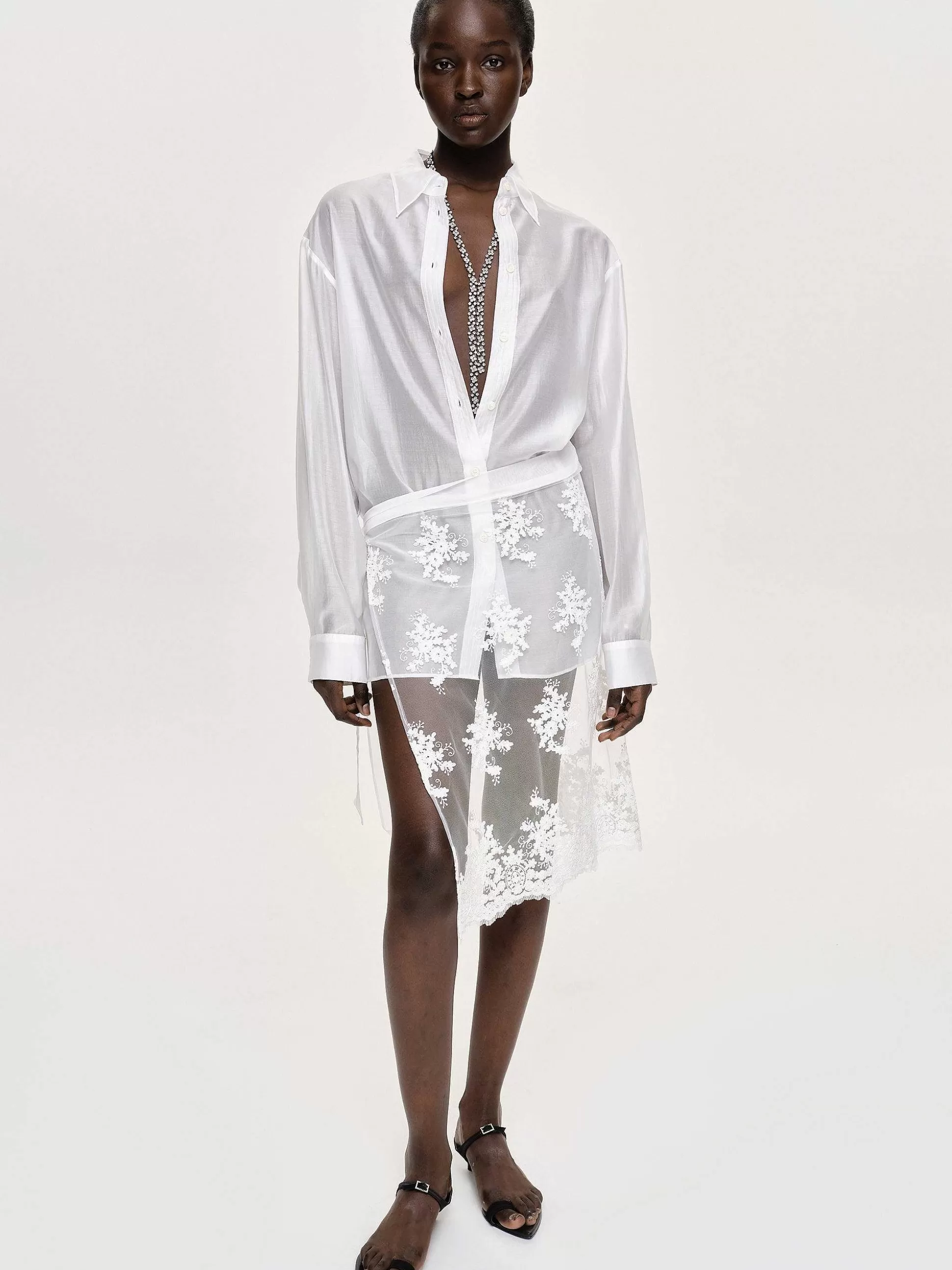 Women Source Unknown Accessories-Sheer Button-Down Shirt, White
