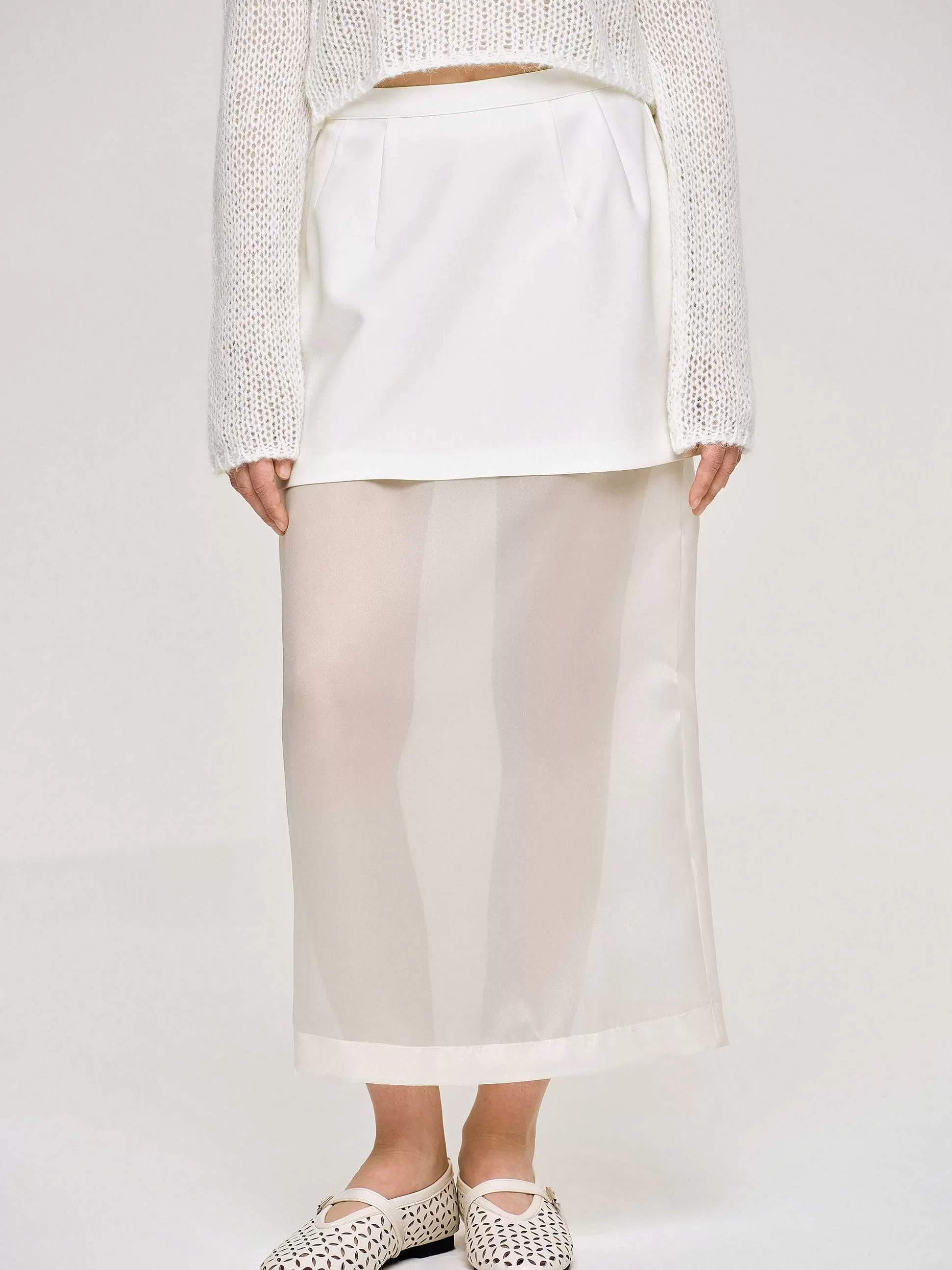 Women Source Unknown Clothing-Sheer Midi Skirt, White